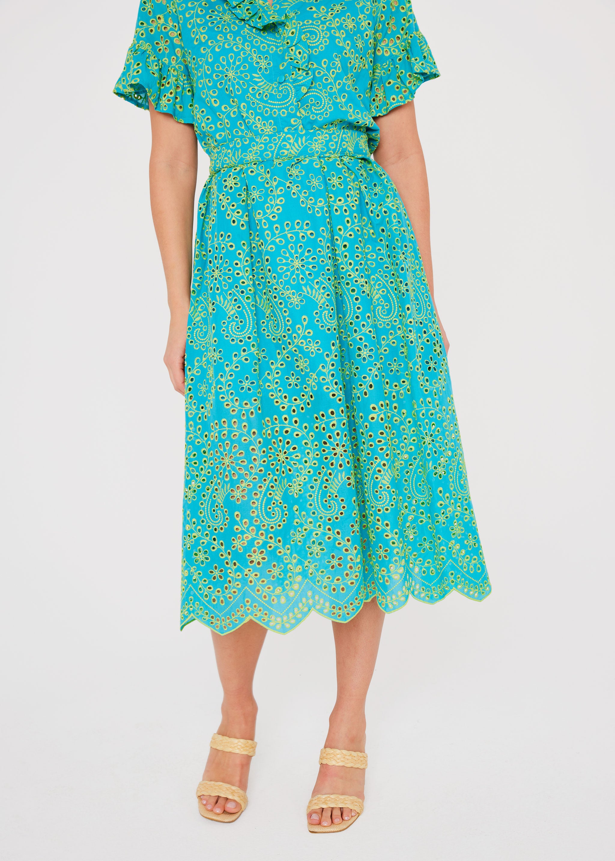 Eden Skirt Teal and Chartreuse Jasmine Eyelet