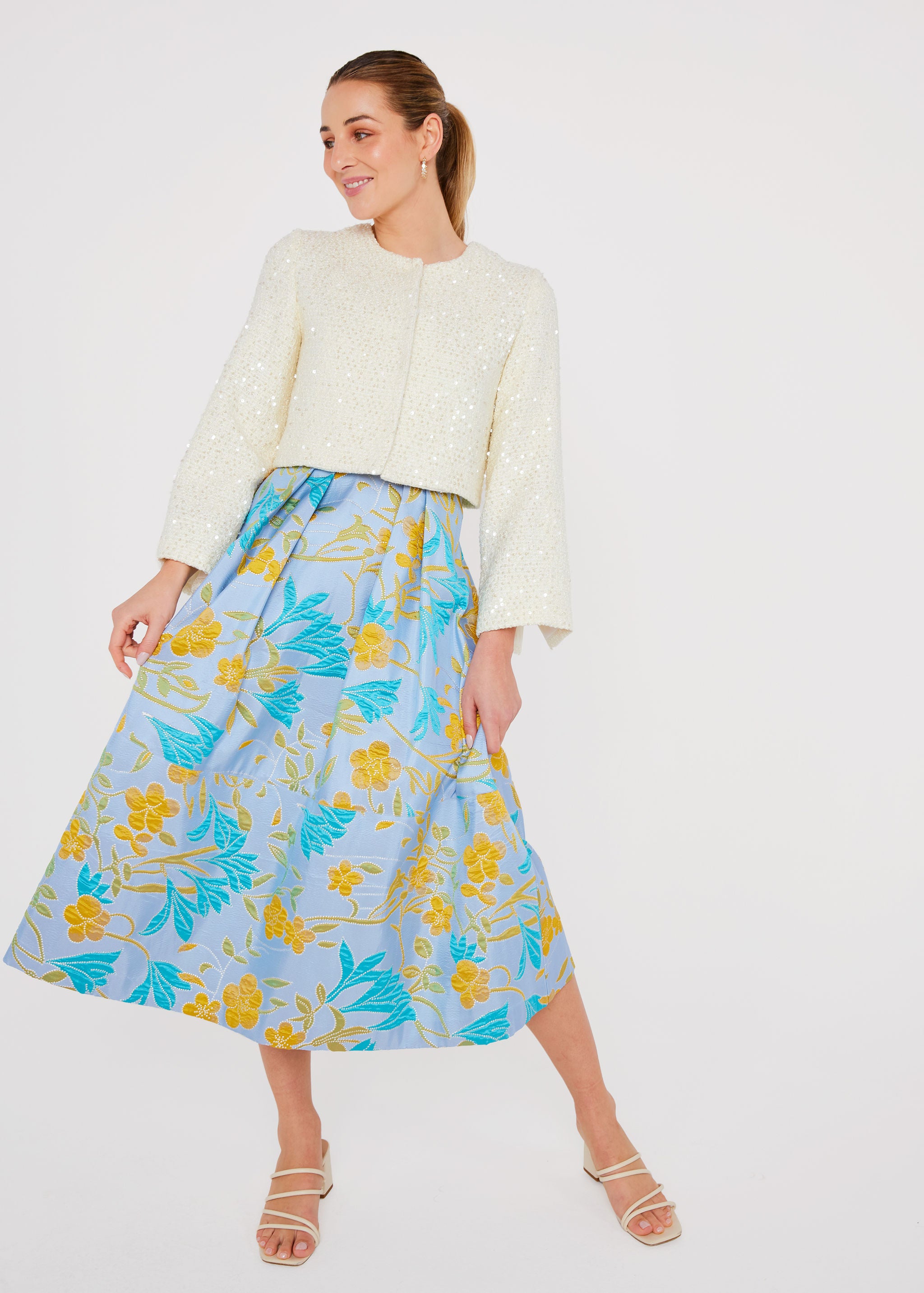 Cropped Kennedy Jacket White Sequin Tweed