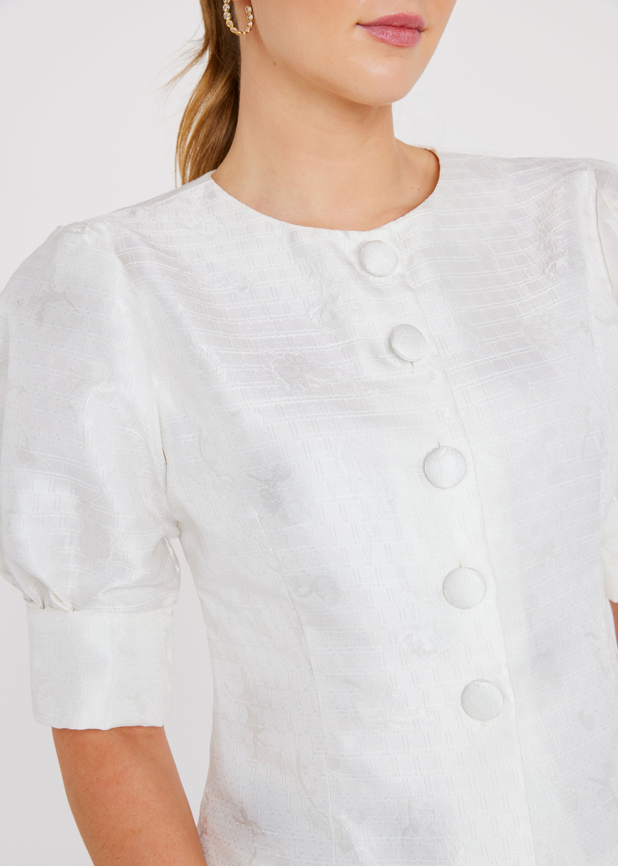 Cleo Top White Textured Dupioni