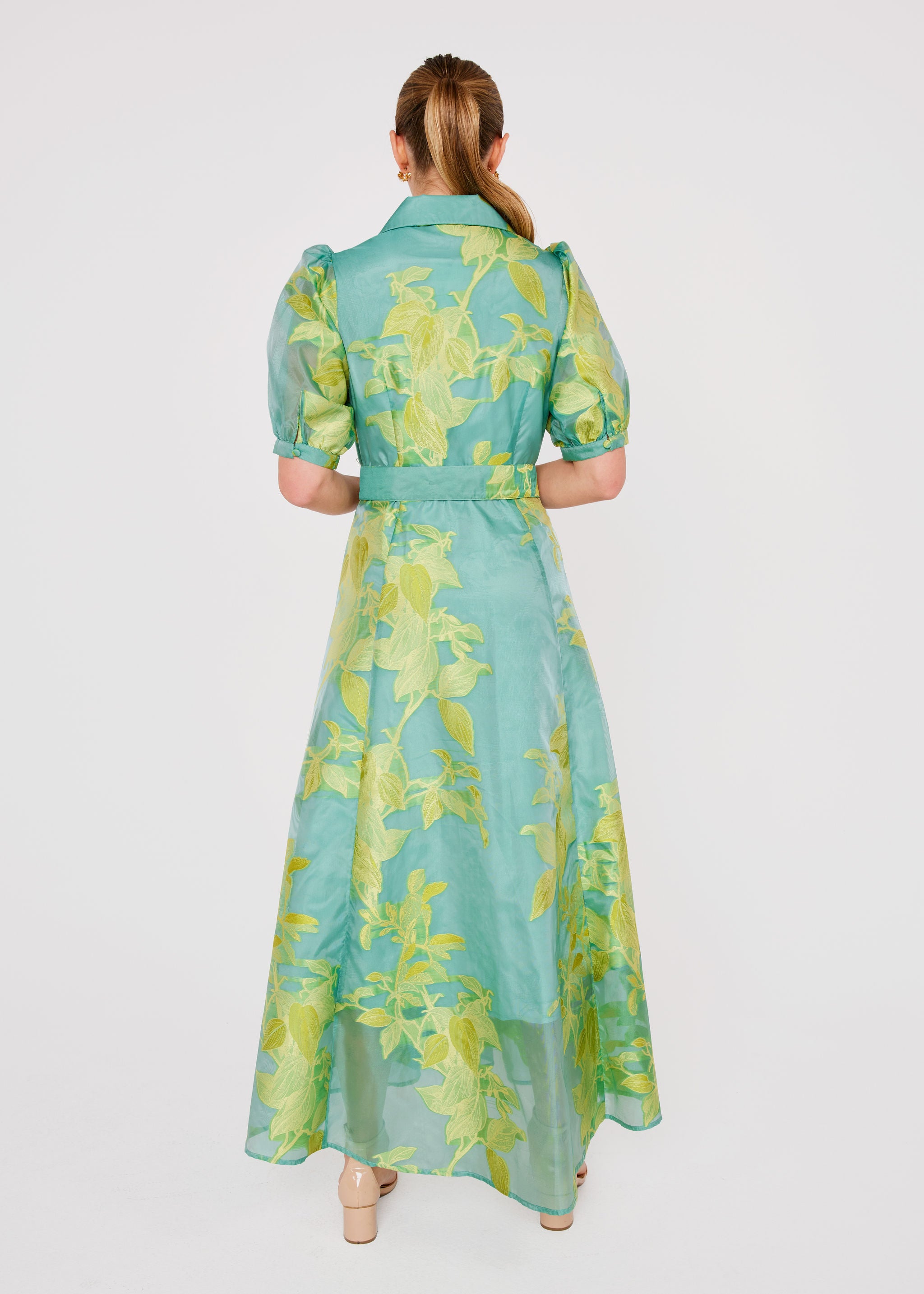 Charlotte Gown Teal Leaf Organza