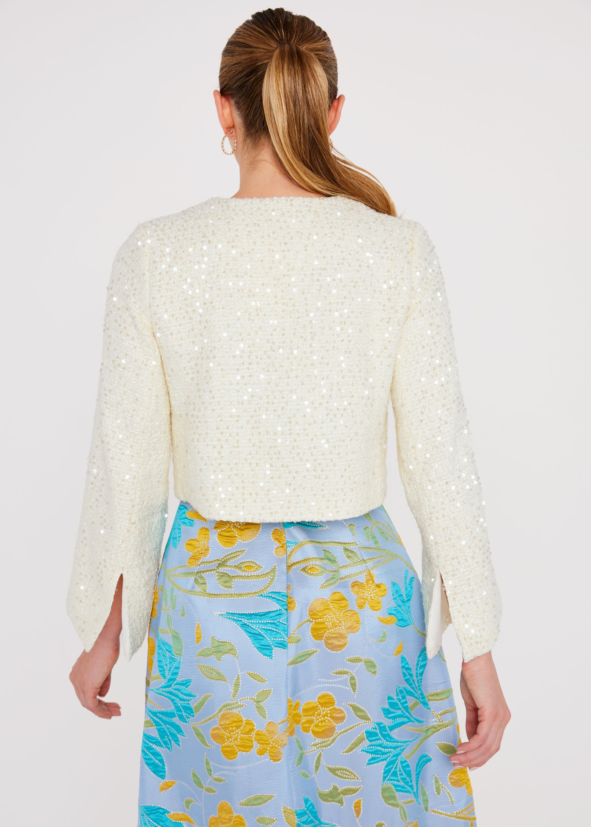 Cropped Kennedy Jacket White Sequin Tweed