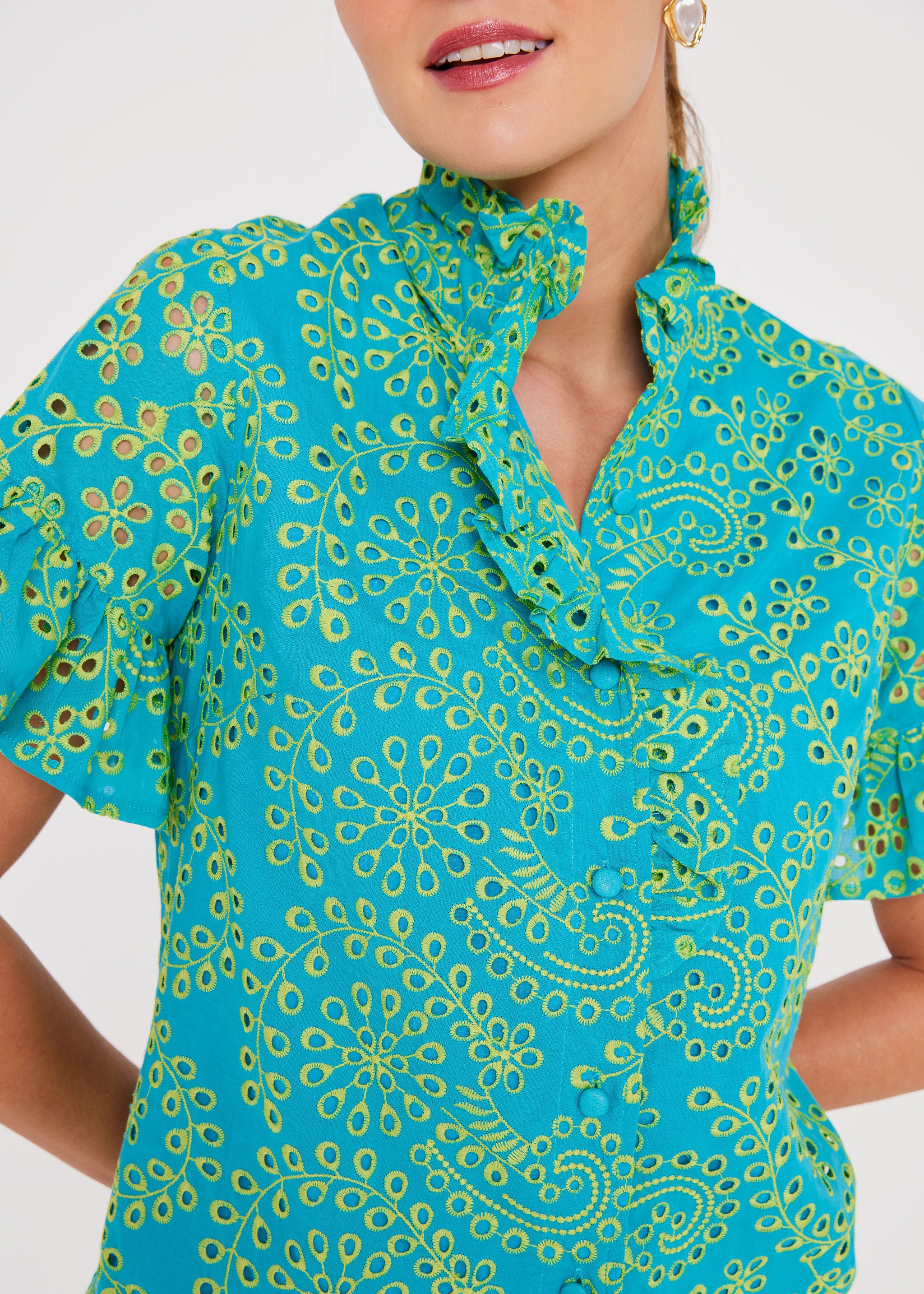 Sadie Top Teal and Chartreuse Jasmine Eyelet