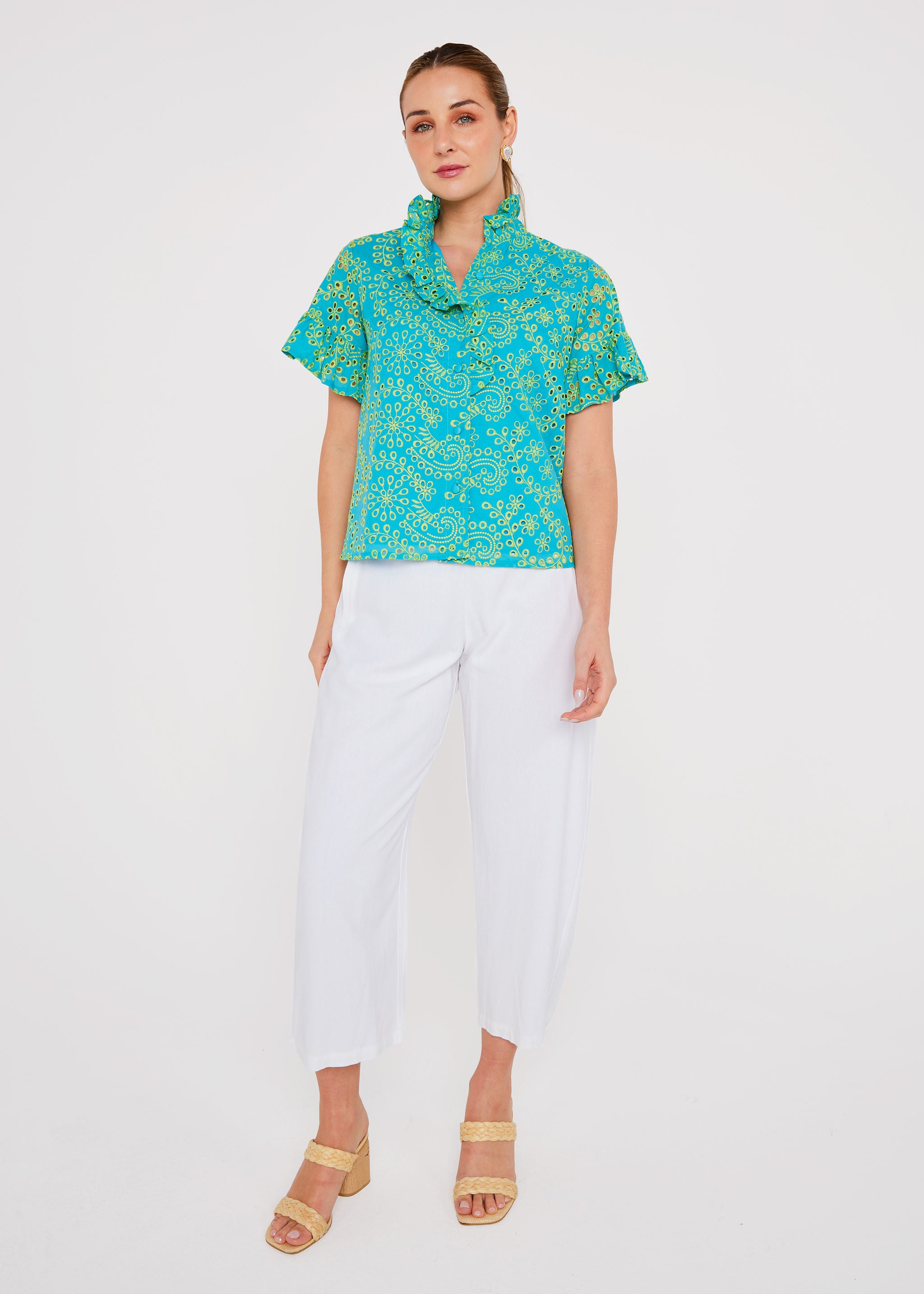 Sadie Top Teal and Chartreuse Jasmine Eyelet