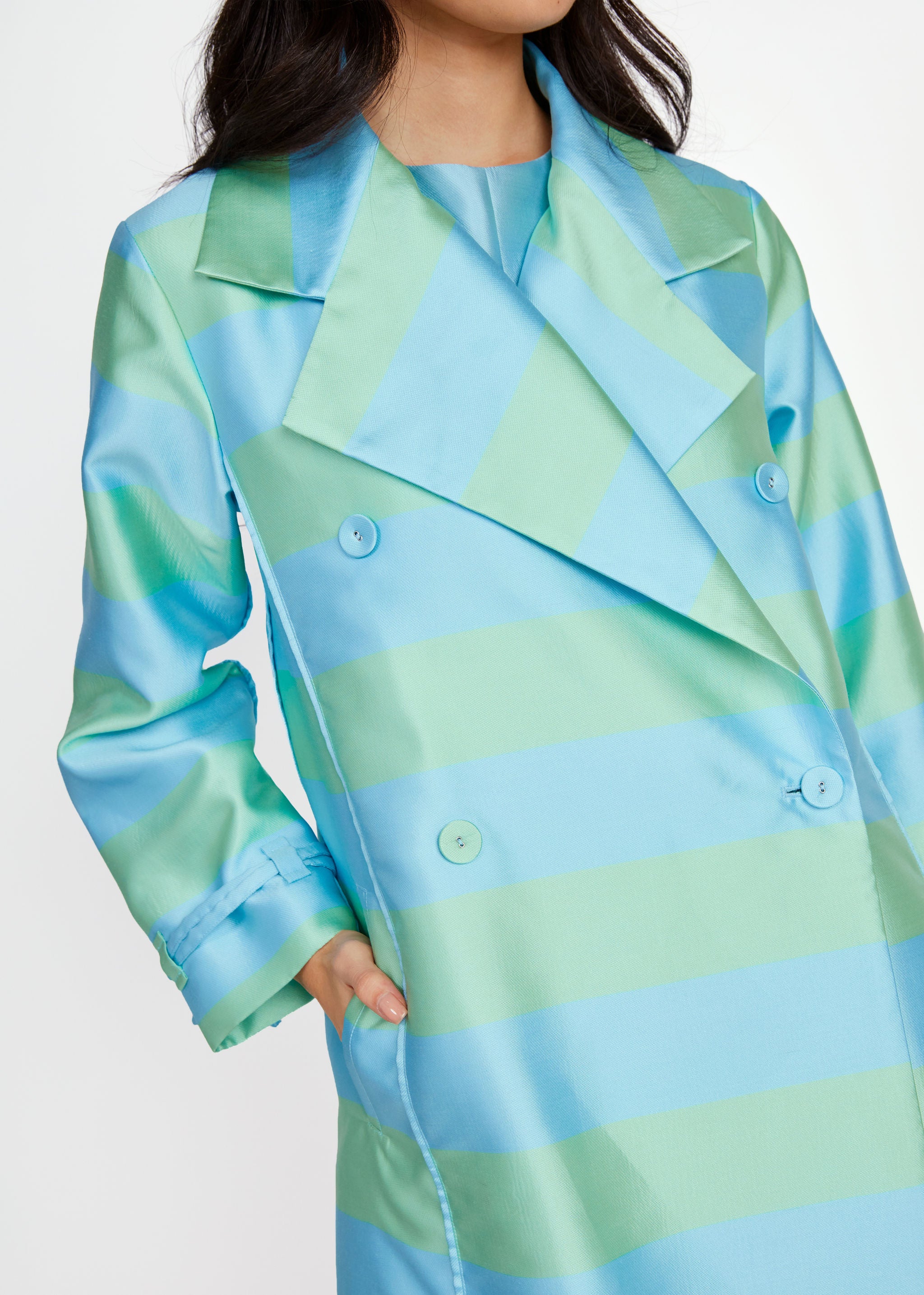 Marisol Coat Sky Blue Striped Mikado