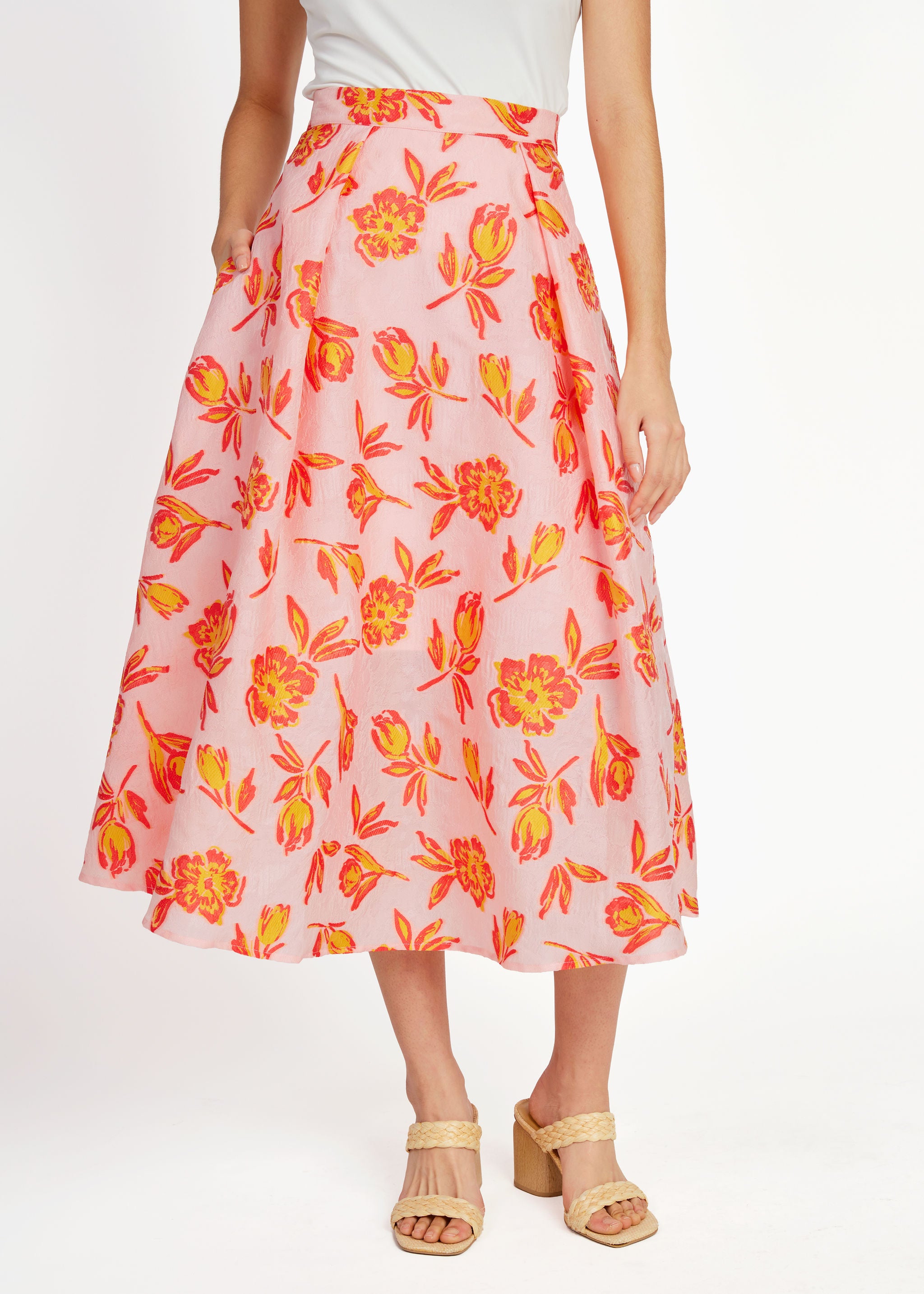 Eden Skirt Orange Tropical Tulip Jacquard