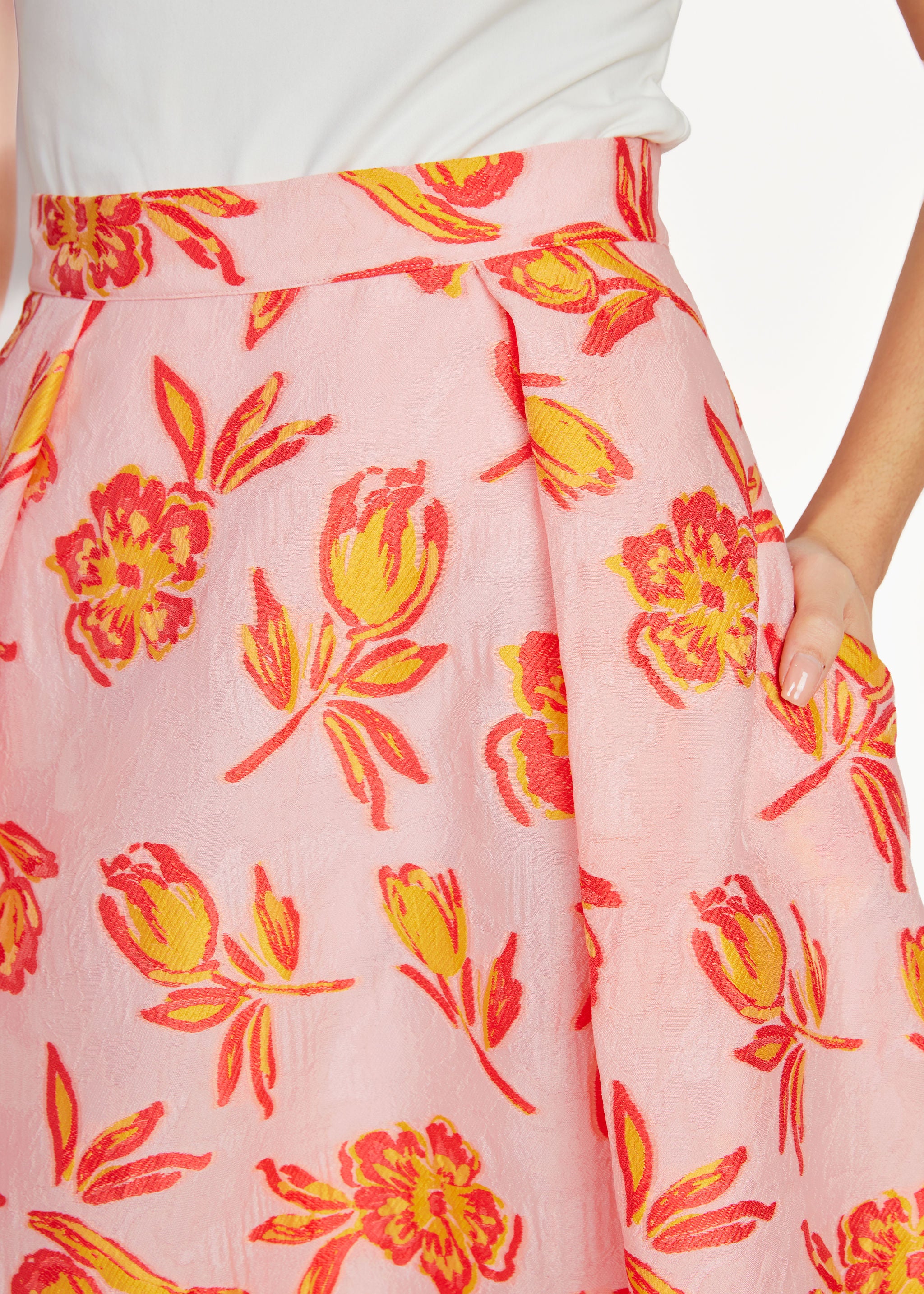 Eden Skirt Orange Tropical Tulip Jacquard