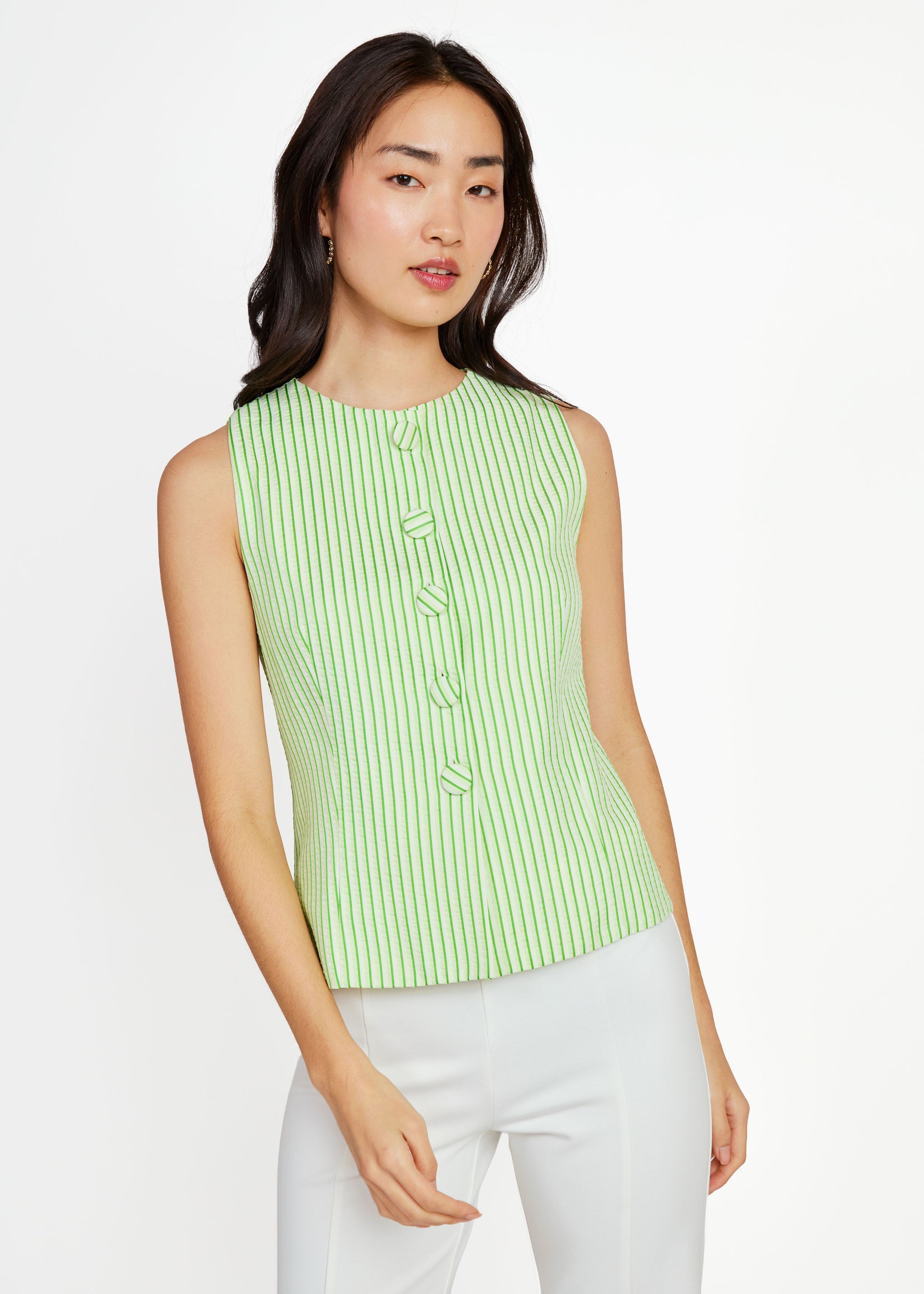 Callie Top Green Stripe Seersucker