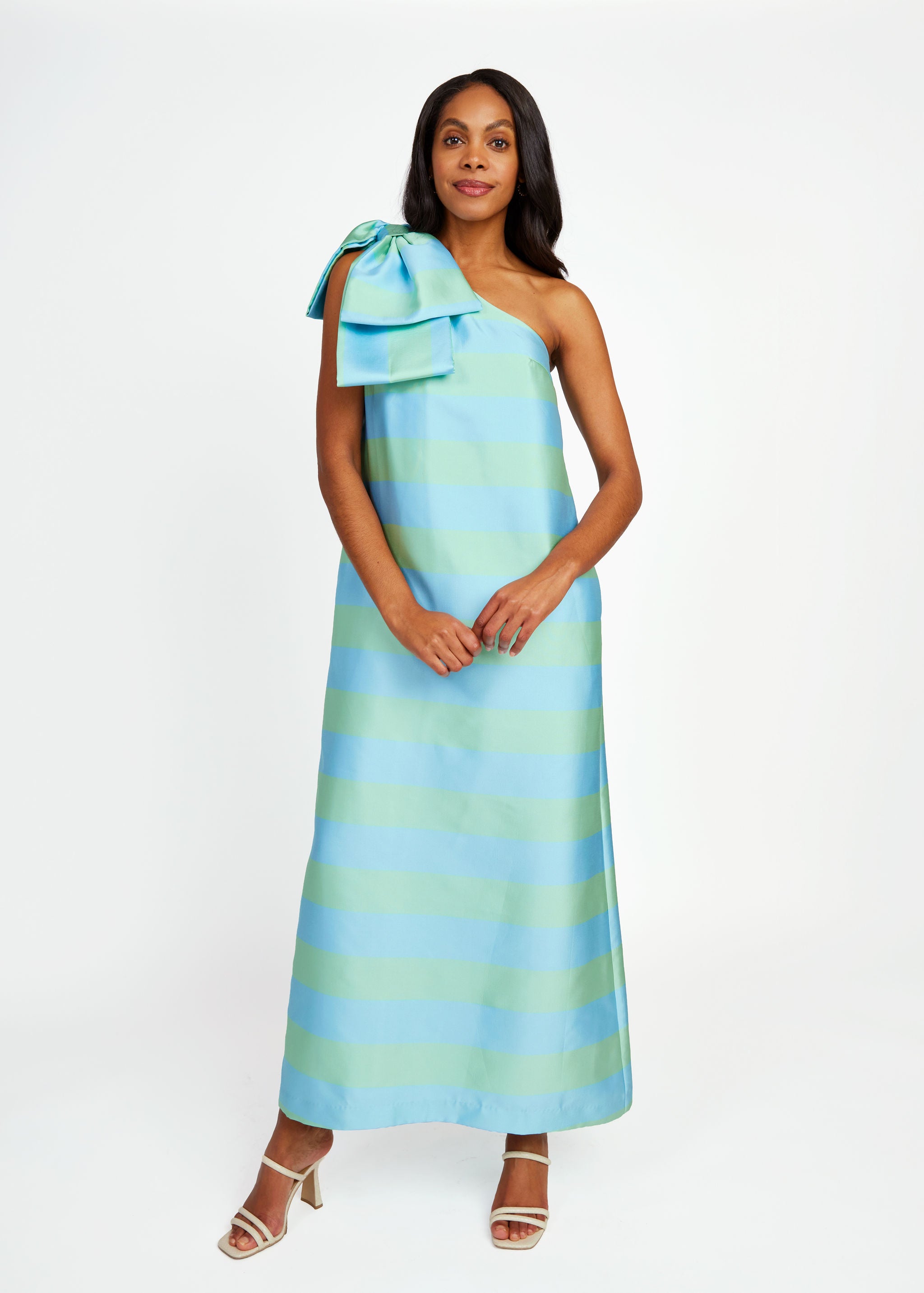 Cassie Gown Sky Blue Striped Mikado
