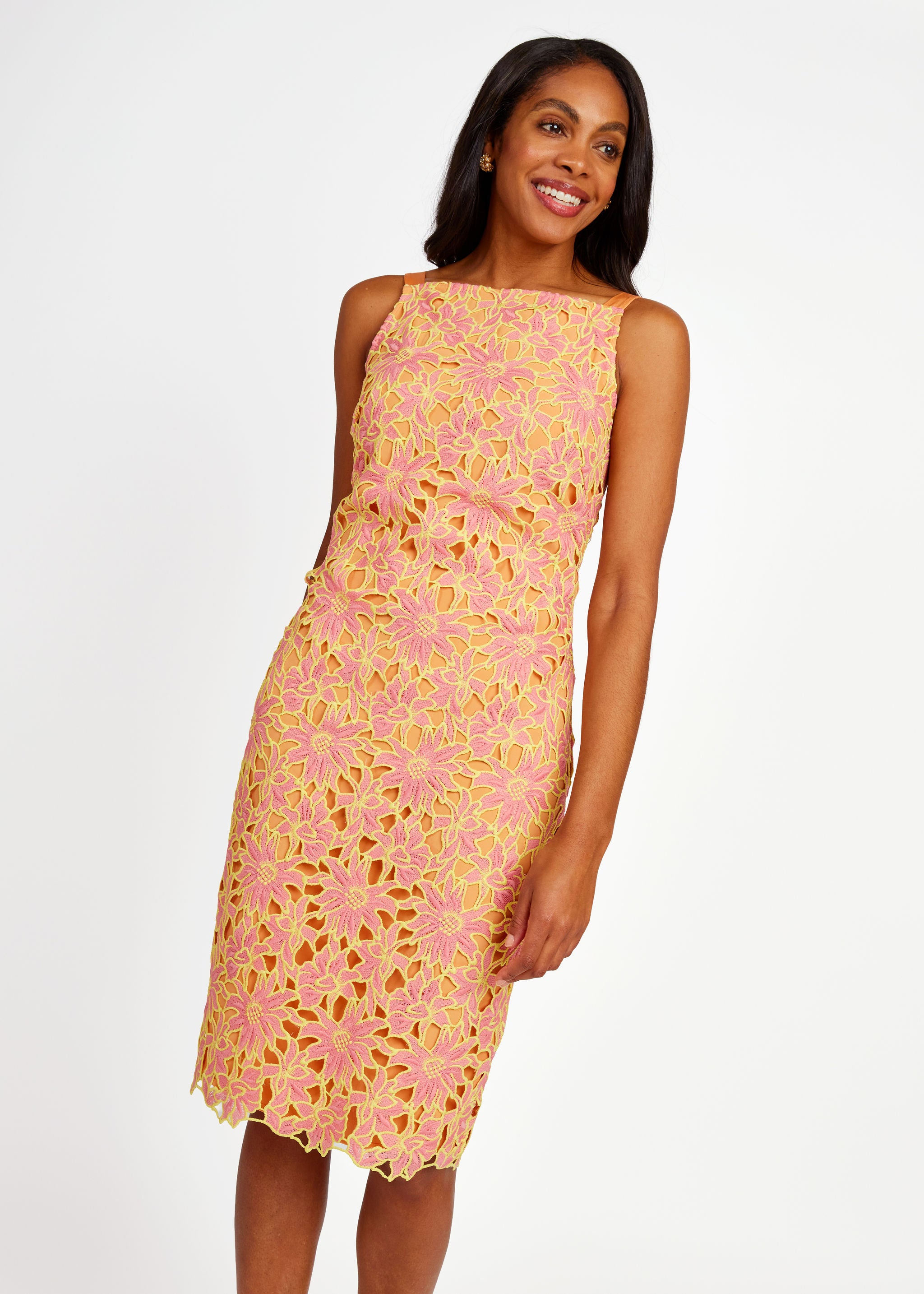 Clara Dress Orange Sunflower Lace
