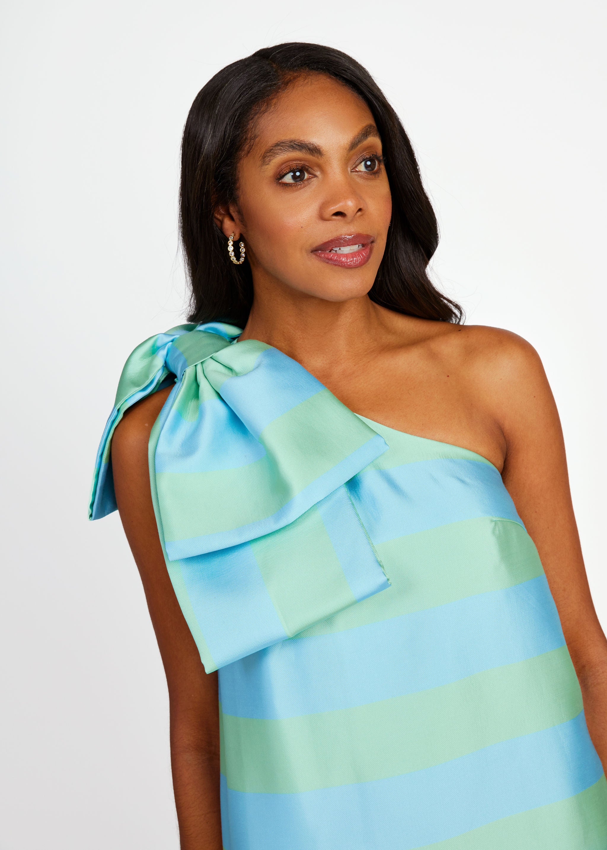 Cassie Gown Sky Blue Striped Mikado