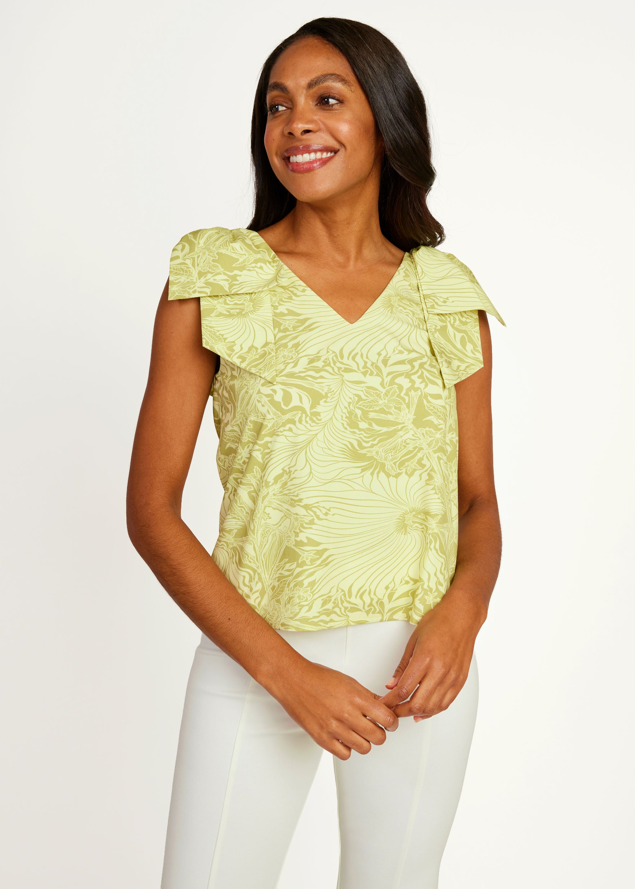 Meredith Top Chartreuse Palm Royale Poplin