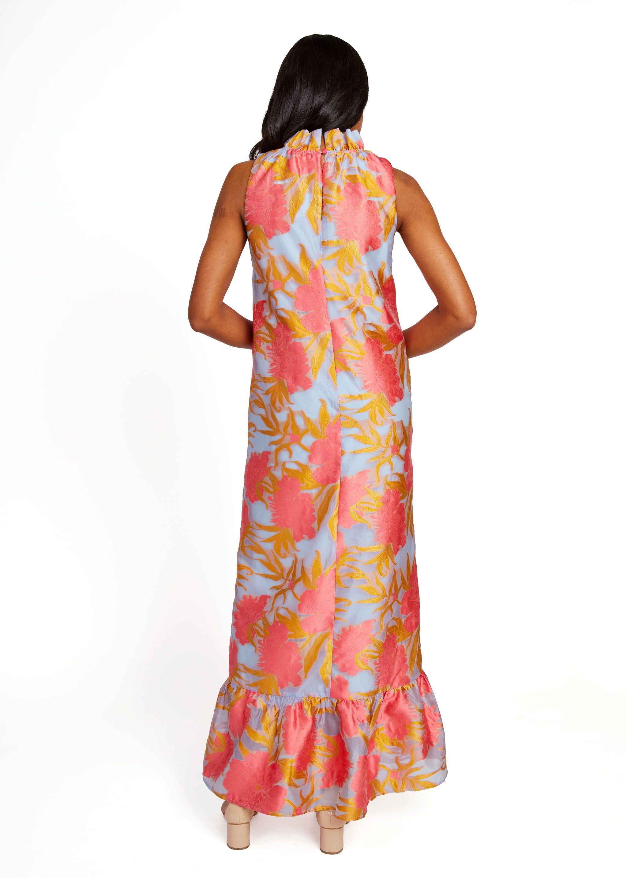 Camille Gown Hot Coral Pansy Vine Organza