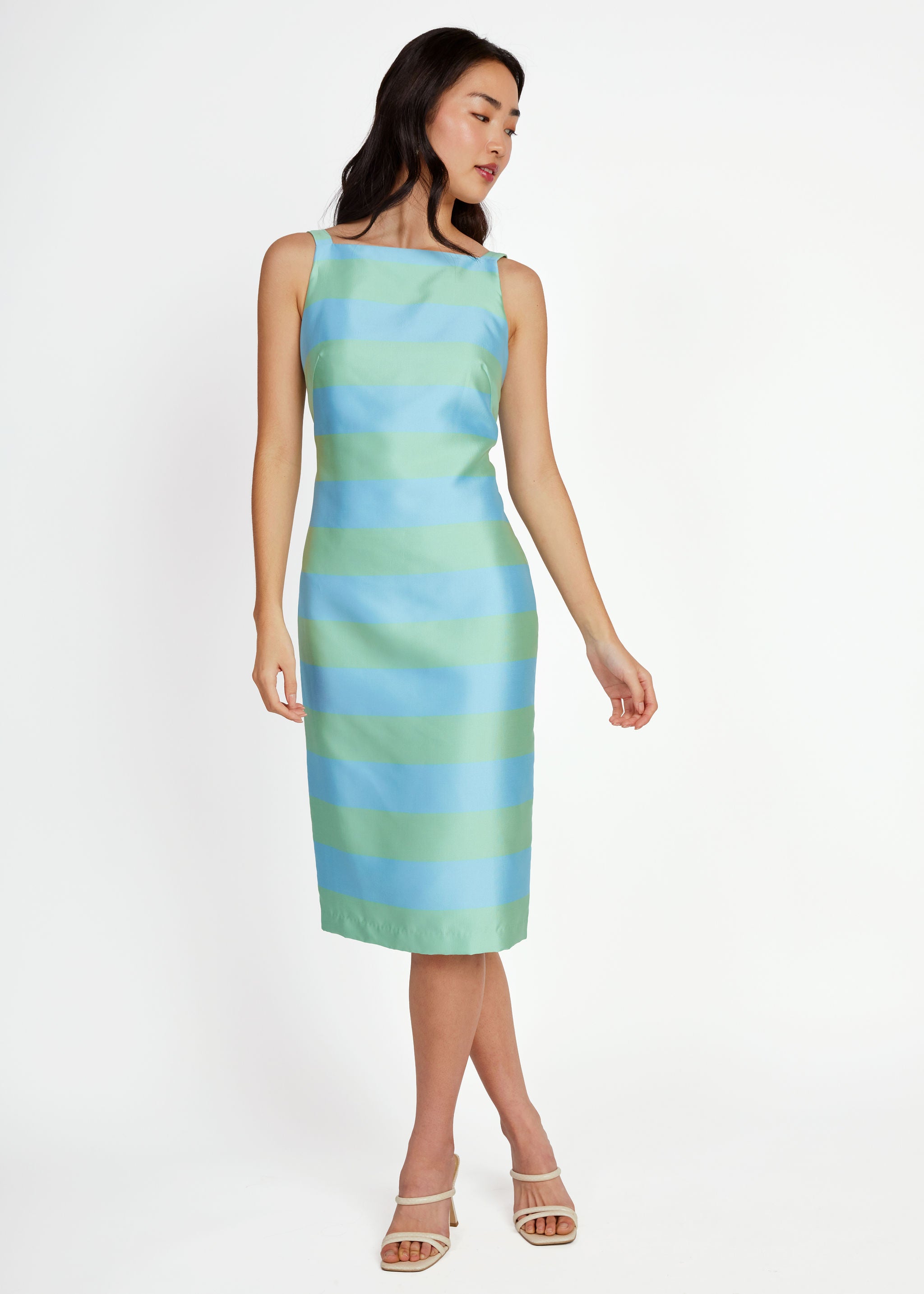 Clara Dress Sky Blue Striped Mikado