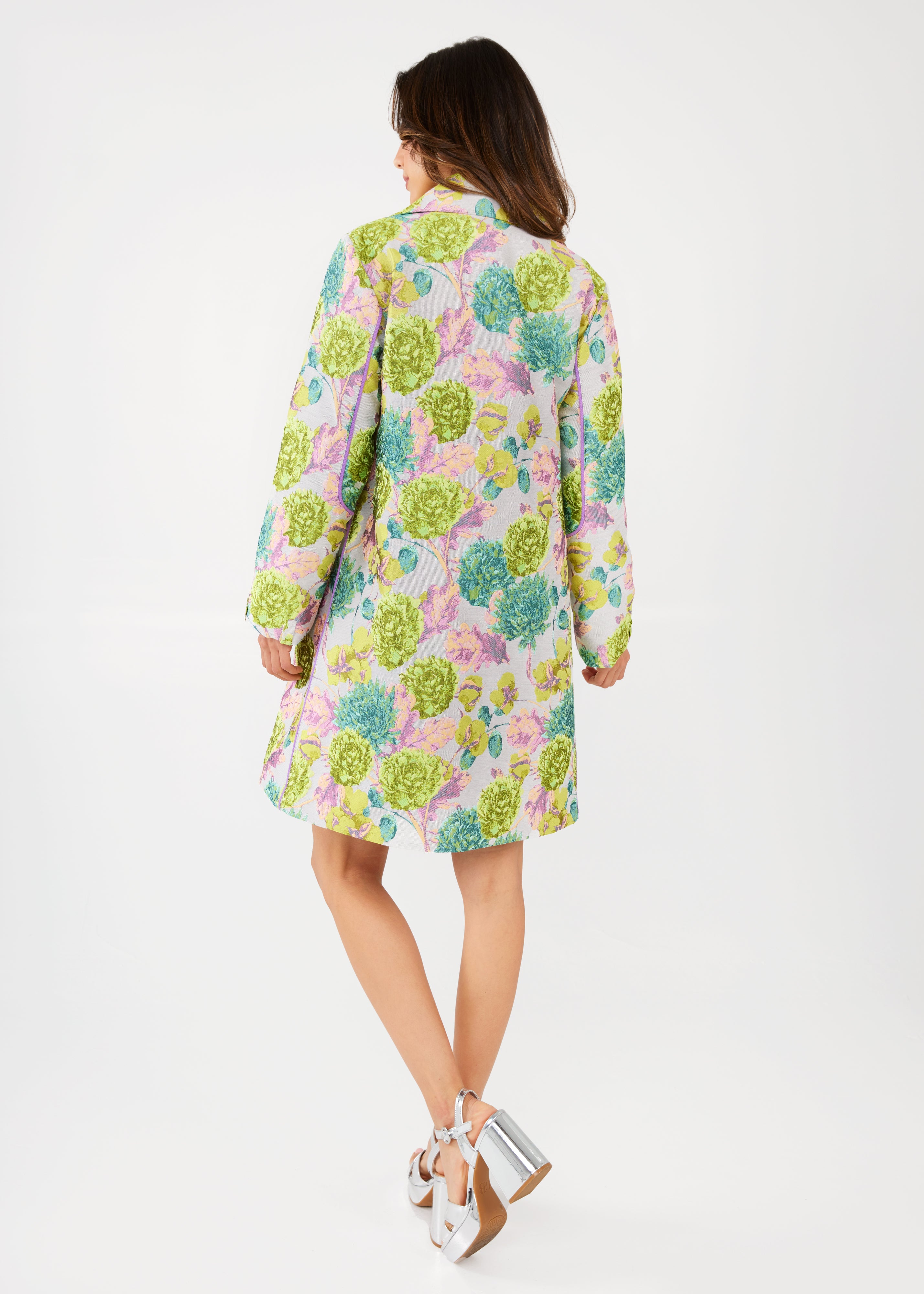 Marisol Coat Chartreuse Vintage Dahlia Jacquard