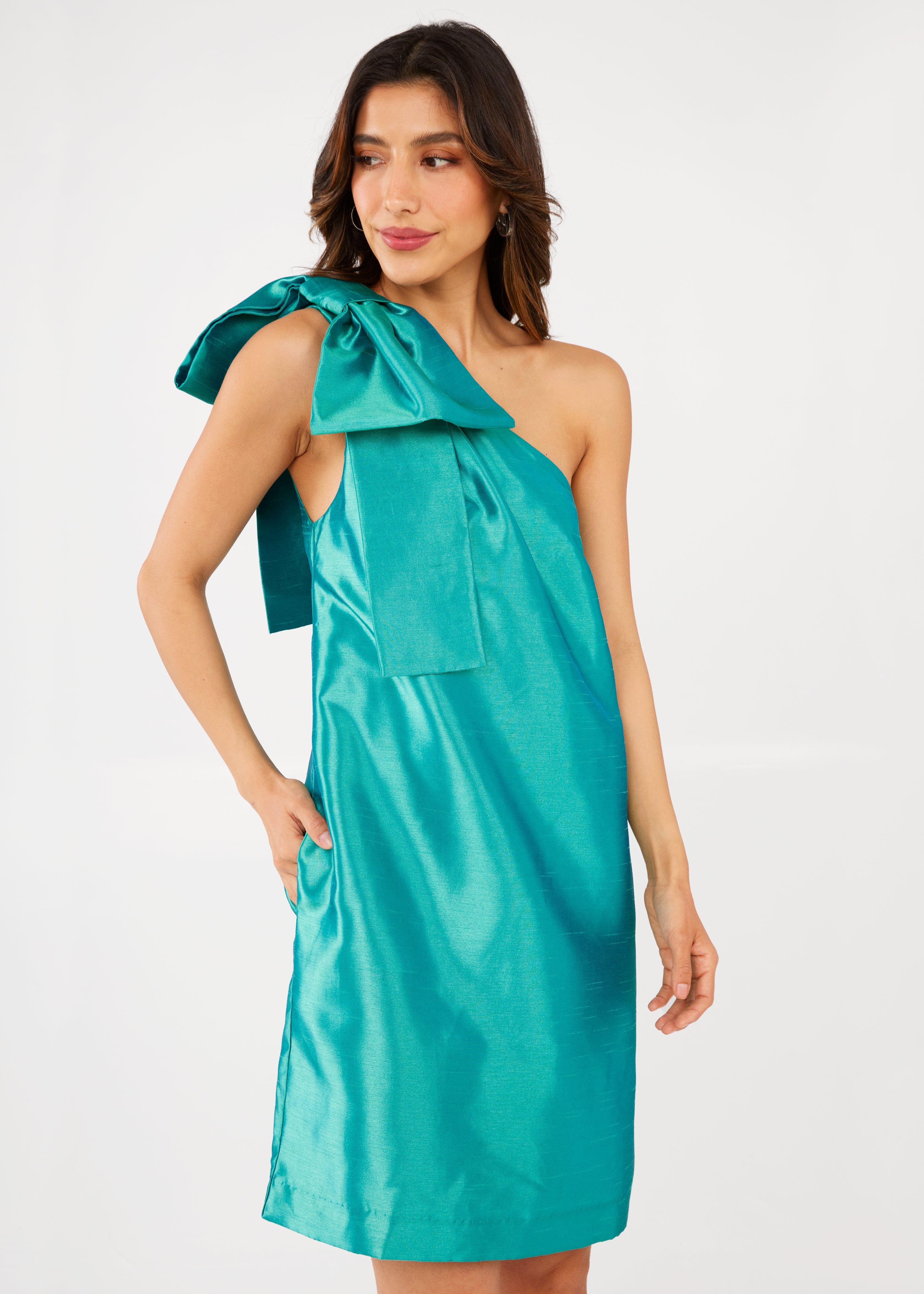 Cassie Dress Teal Dupioni