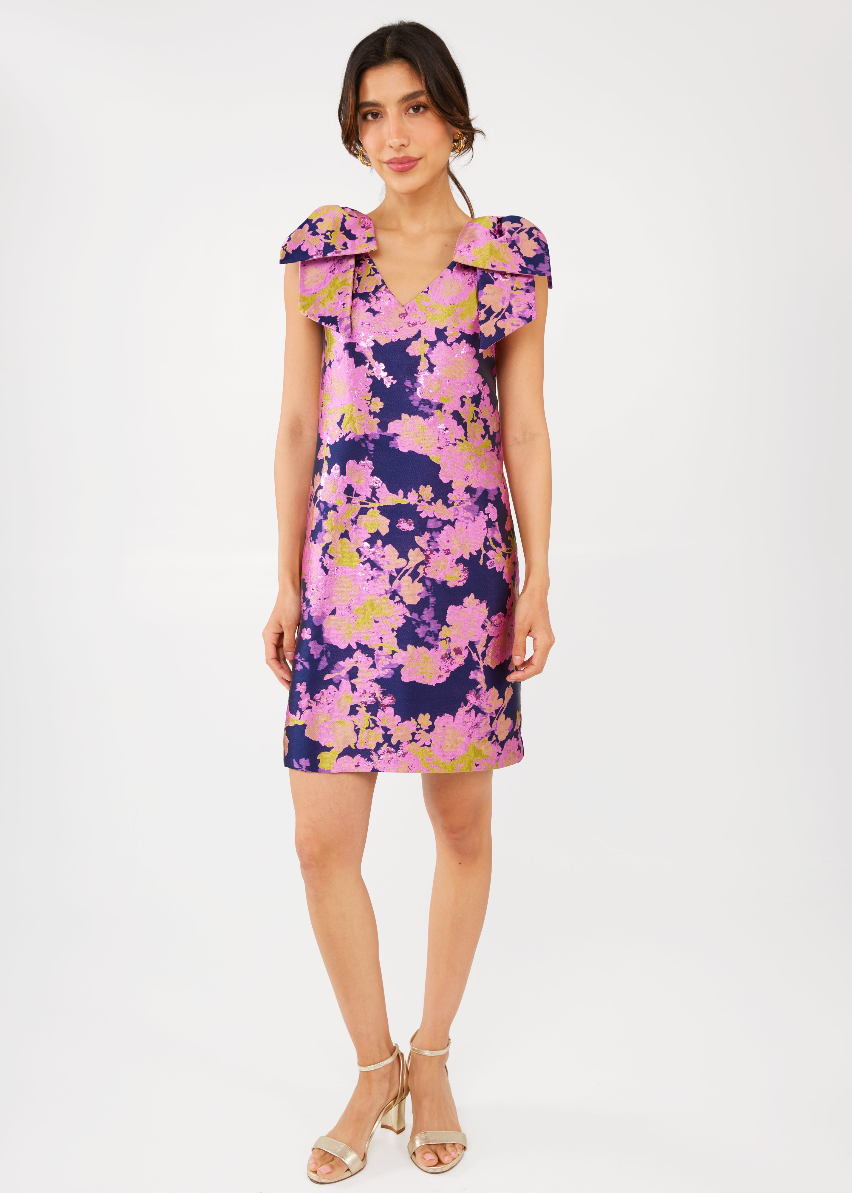 Meredith Dress Navy Abstract Brocade
