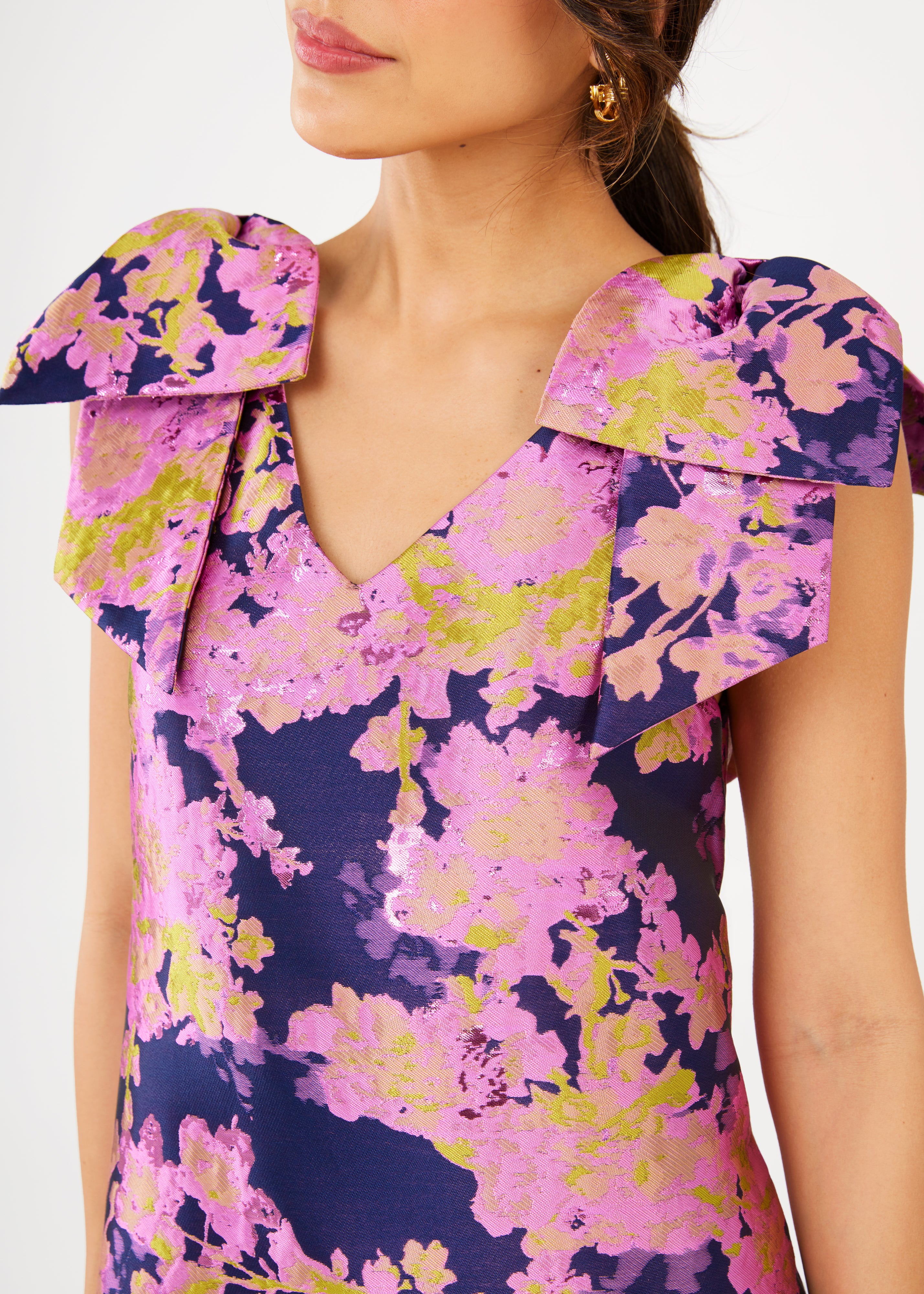 Meredith Dress Navy Abstract Brocade