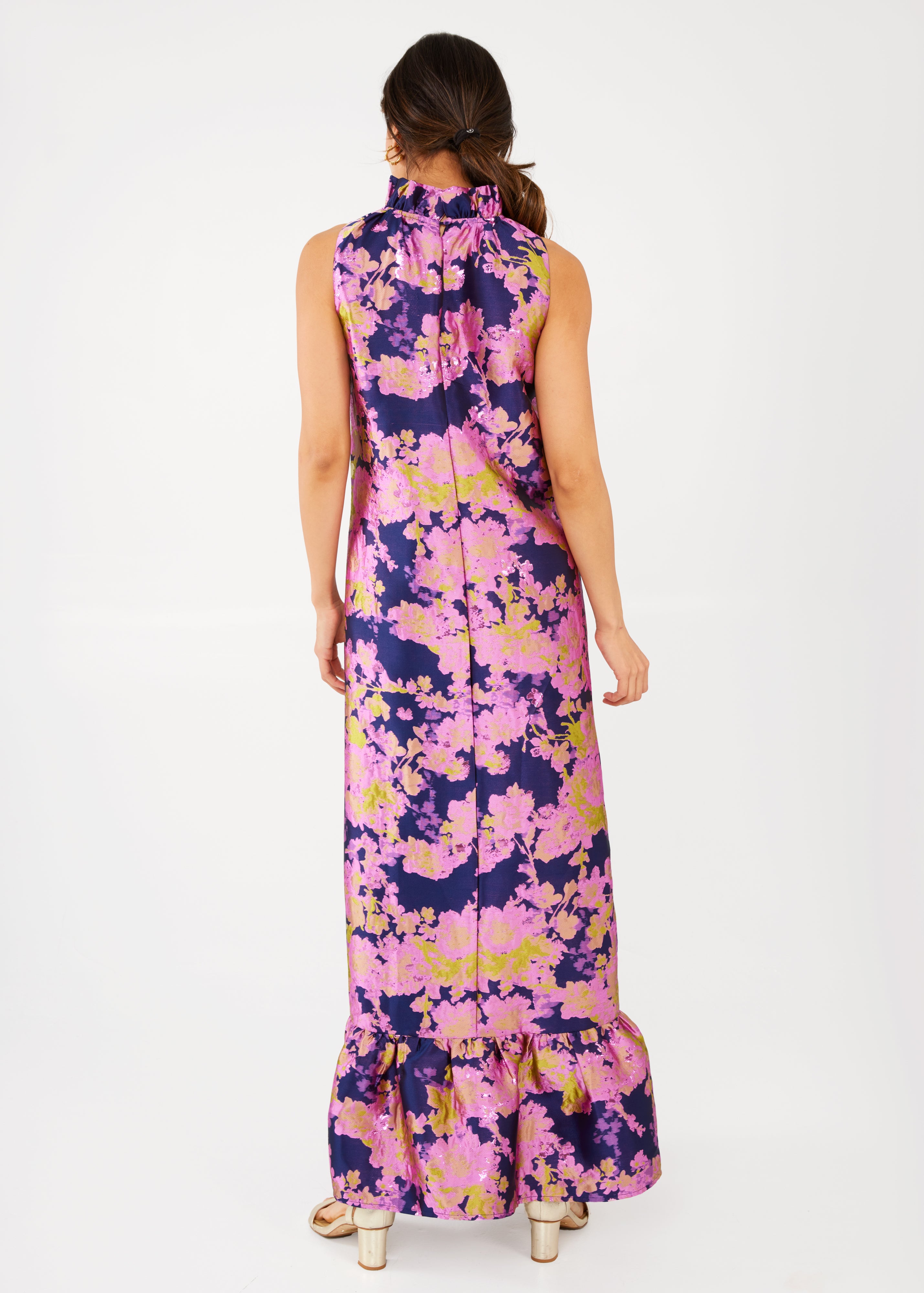 Camille Gown Navy Abstract Brocade