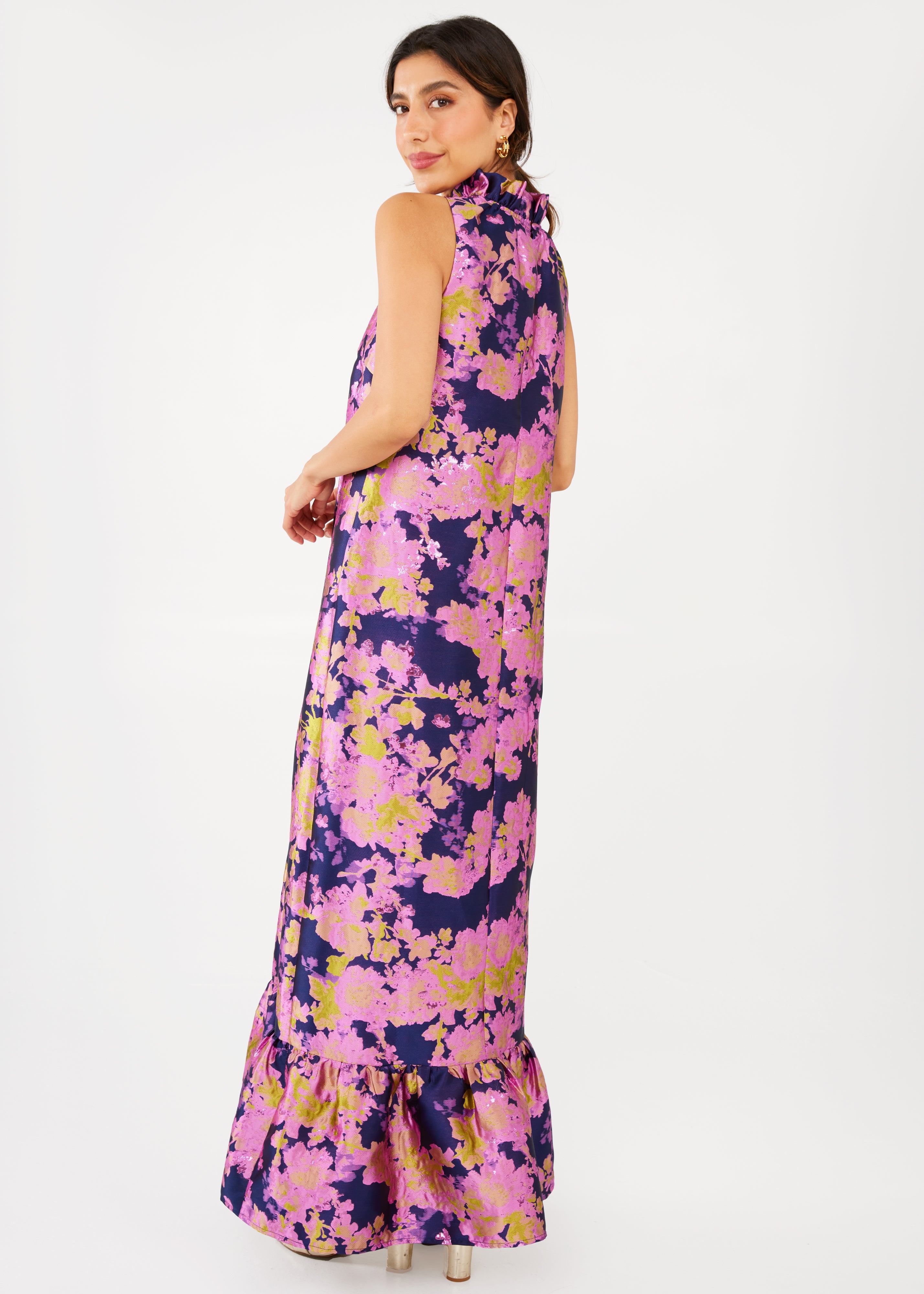 Camille Gown Navy Abstract Brocade