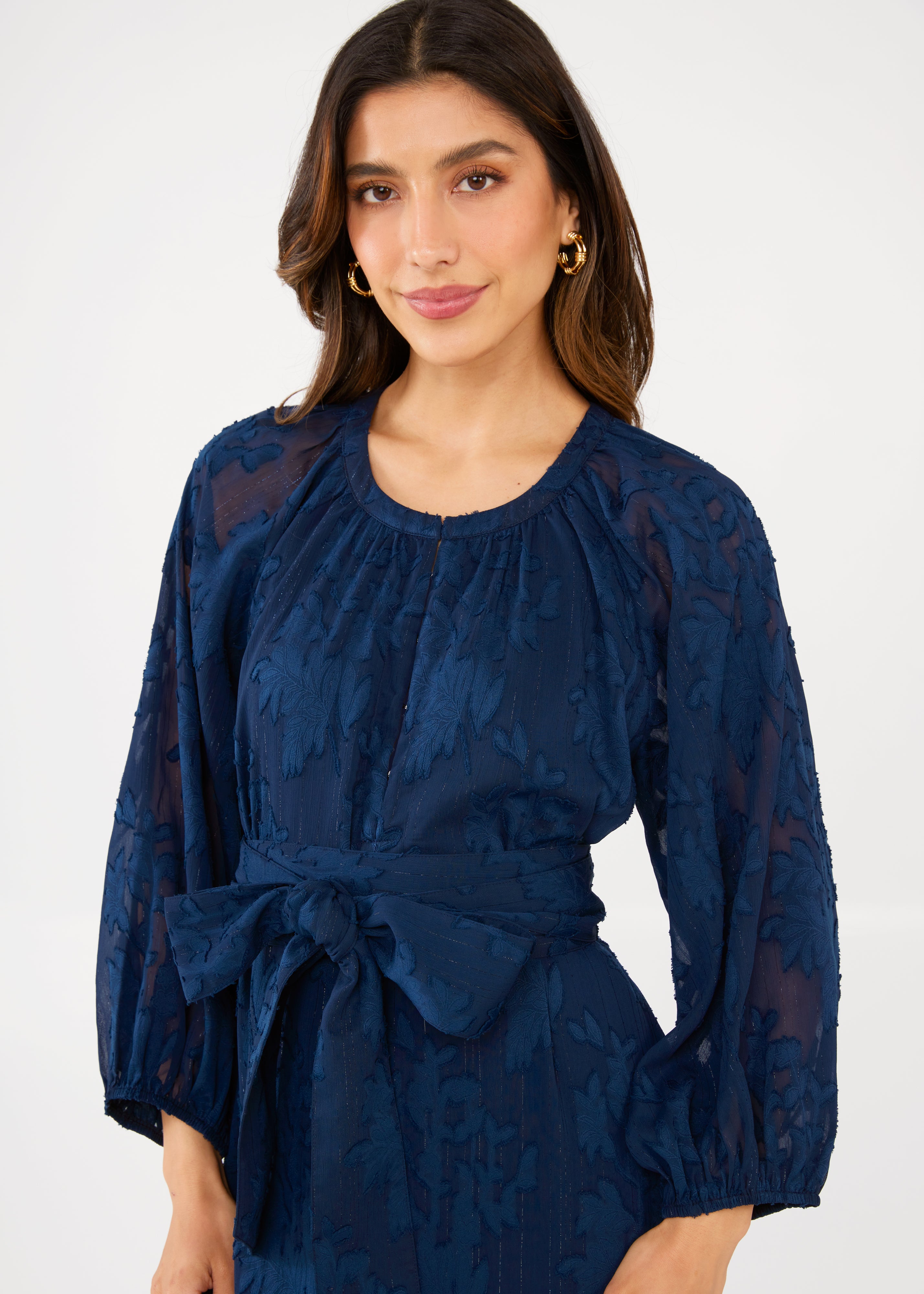 Elise Dress Navy Burnout Chiffon