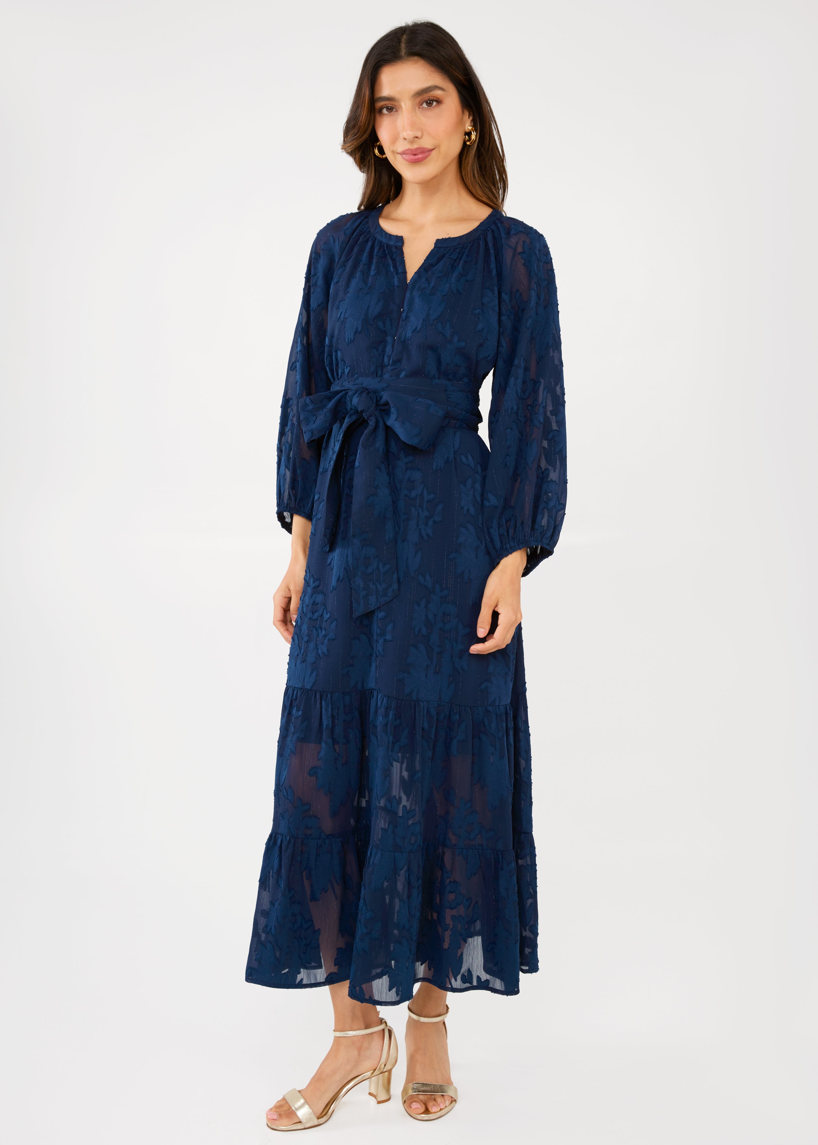 Elise Dress Navy Burnout Chiffon