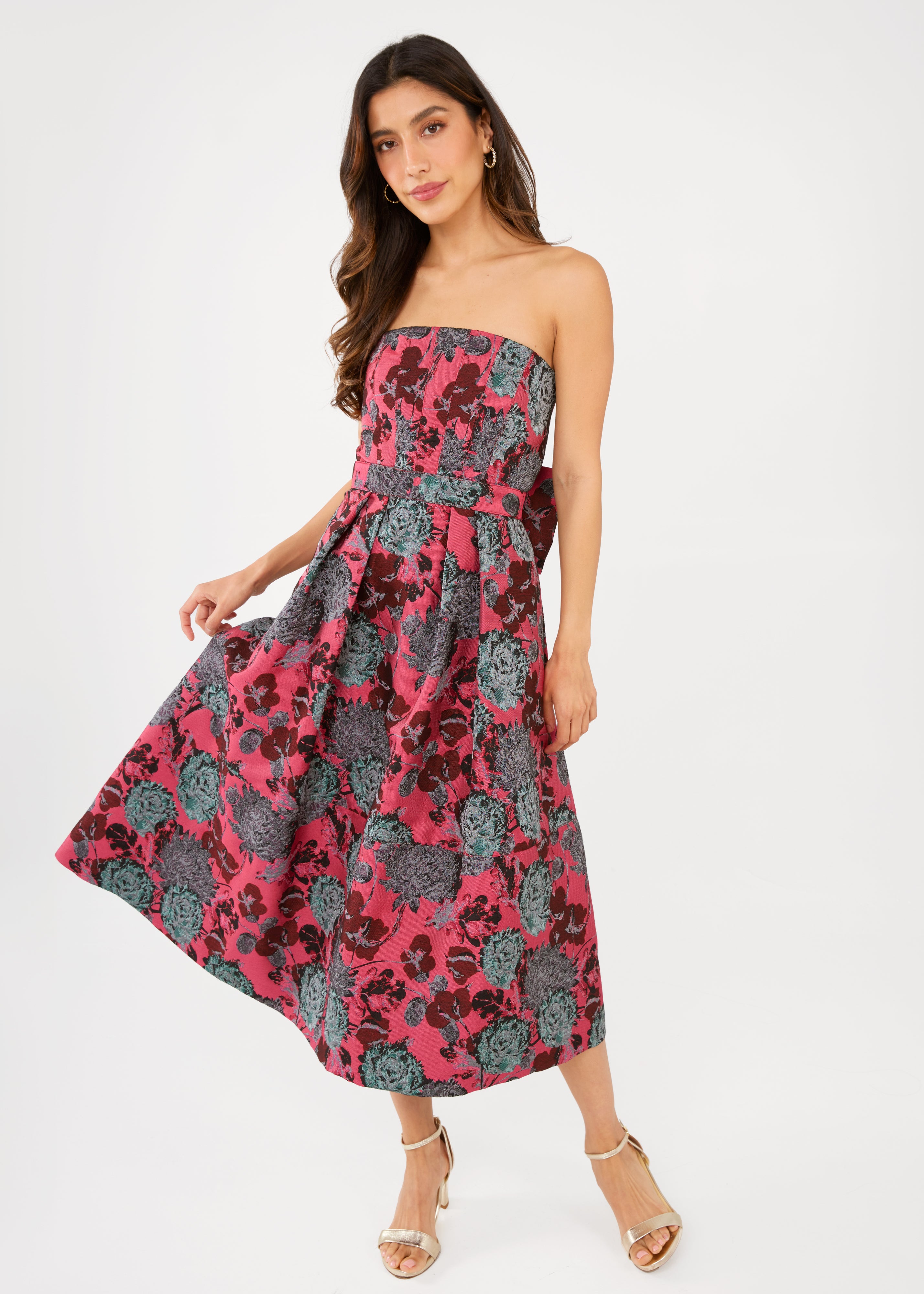 Catherine Dress Hot Pink Vintage Dahlia Jacquard