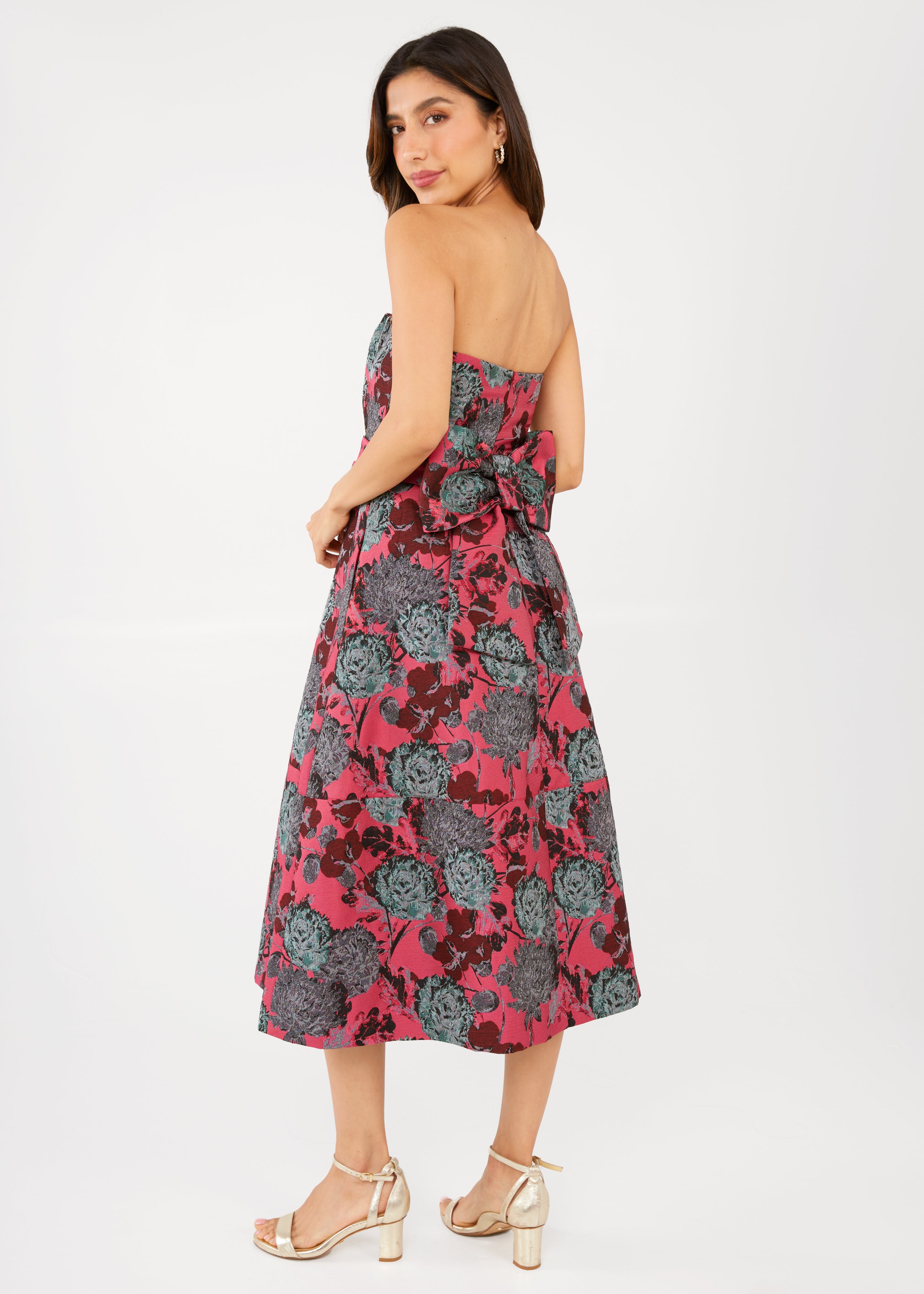 Catherine Dress Hot Pink Vintage Dahlia Jacquard
