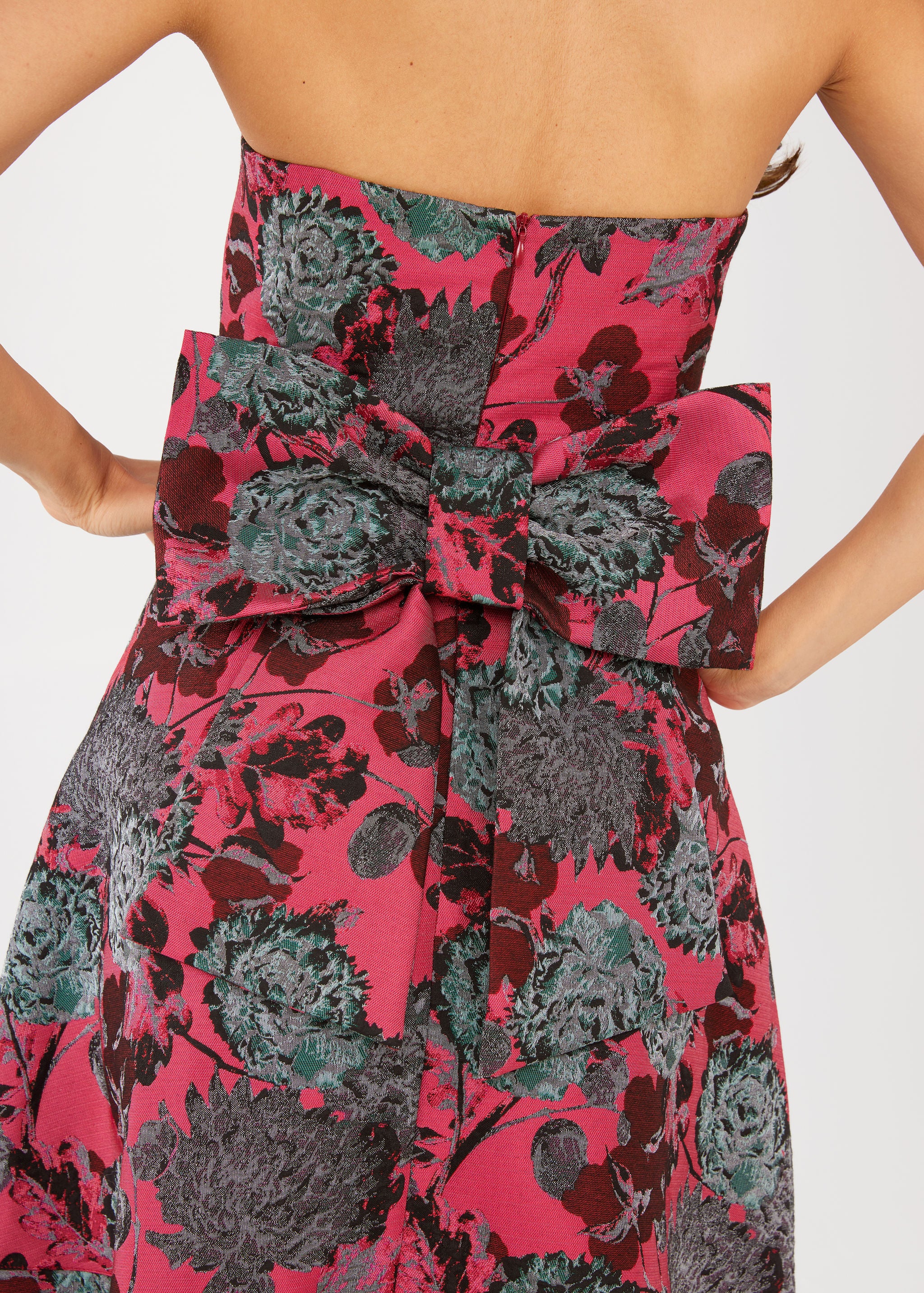 Catherine Dress Hot Pink Vintage Dahlia Jacquard