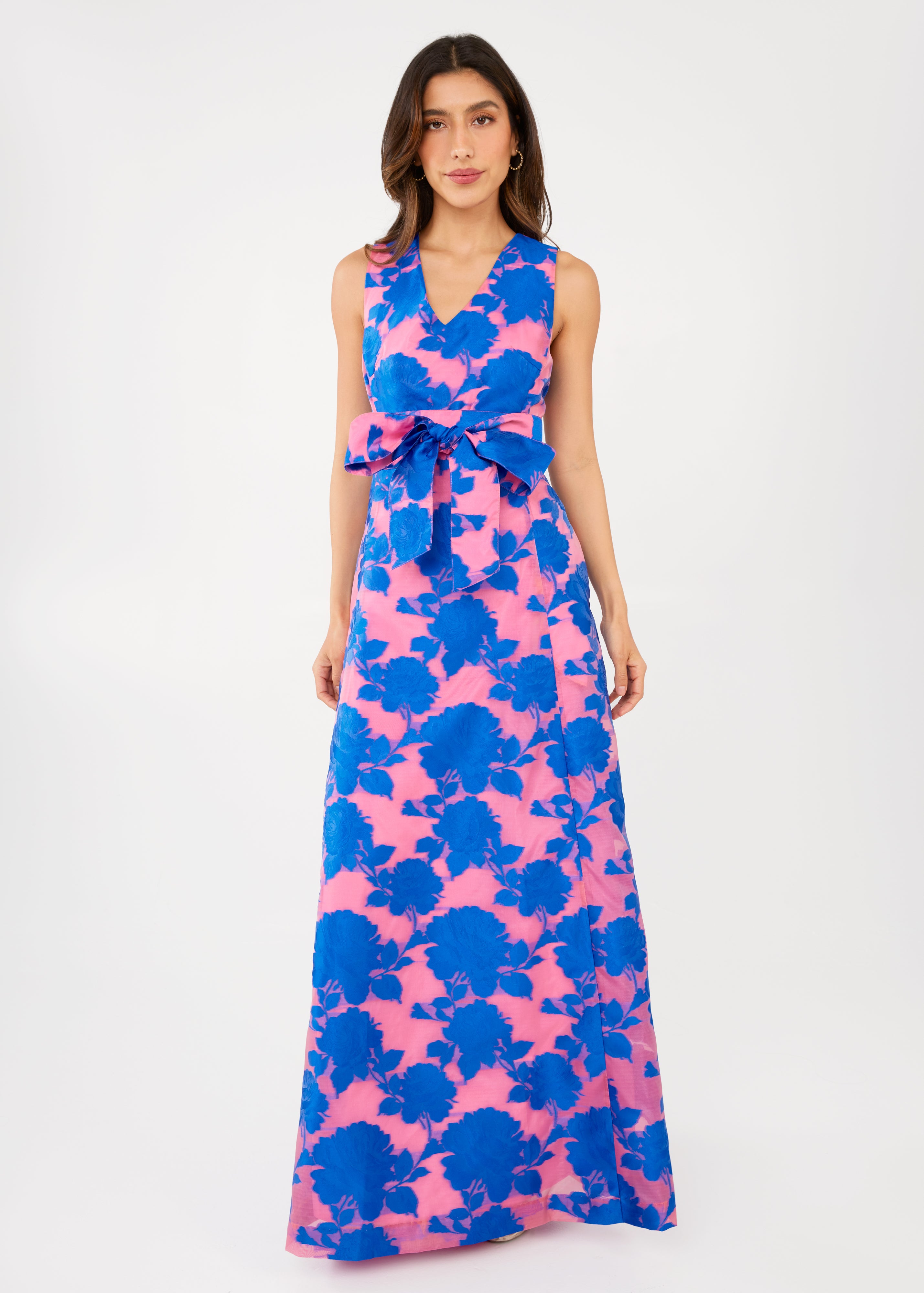 Arden Gown Pink and Blue Tea Rose Organza