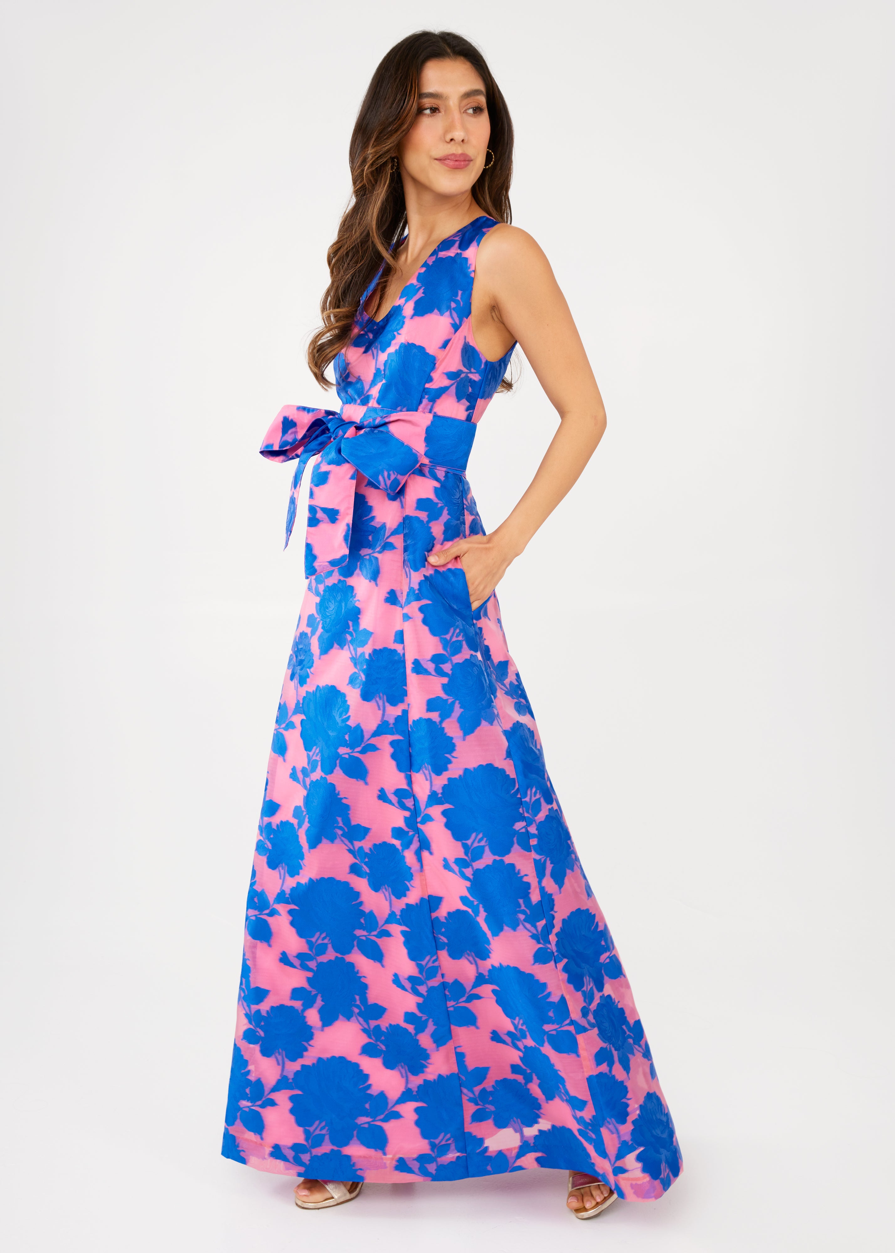 Arden Gown Pink and Blue Tea Rose Organza