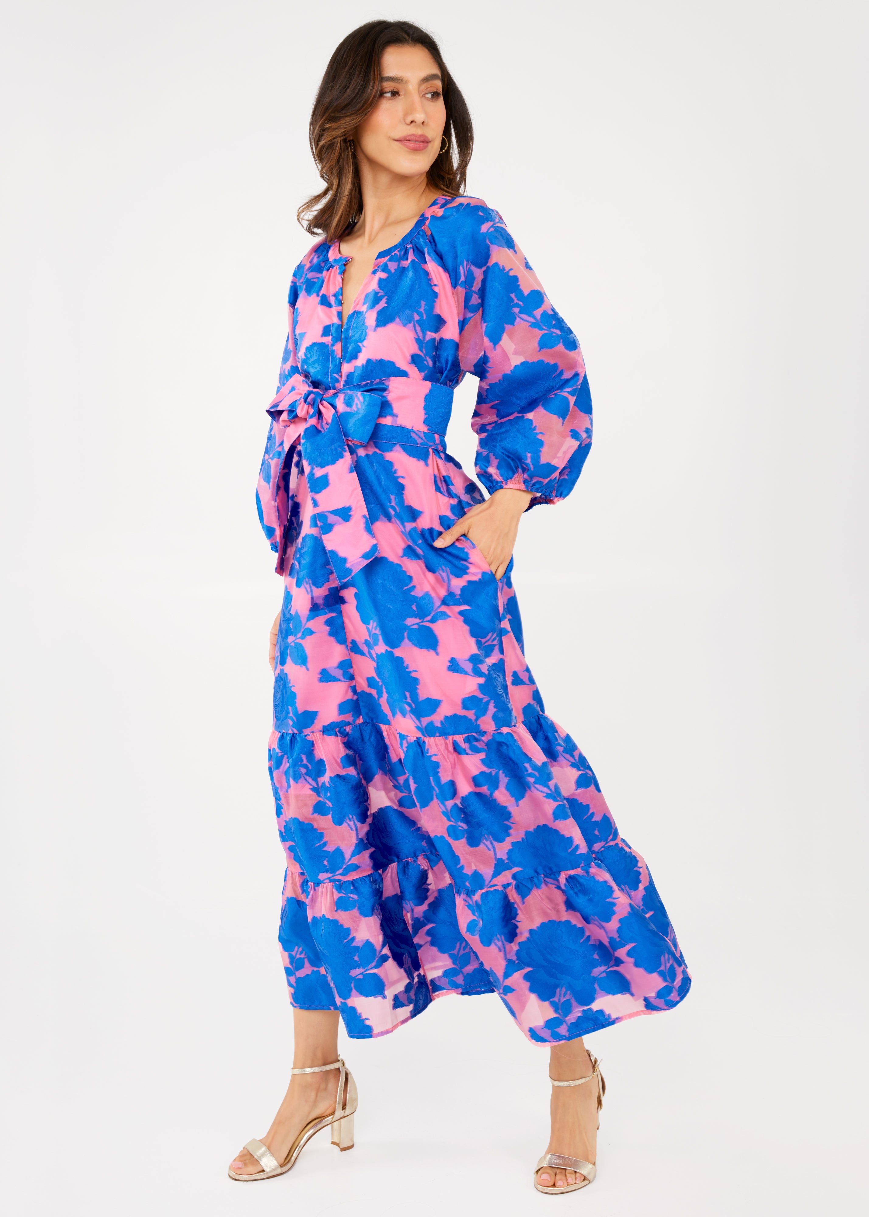 Elise Dress Pink and Blue Tea Rose Organza