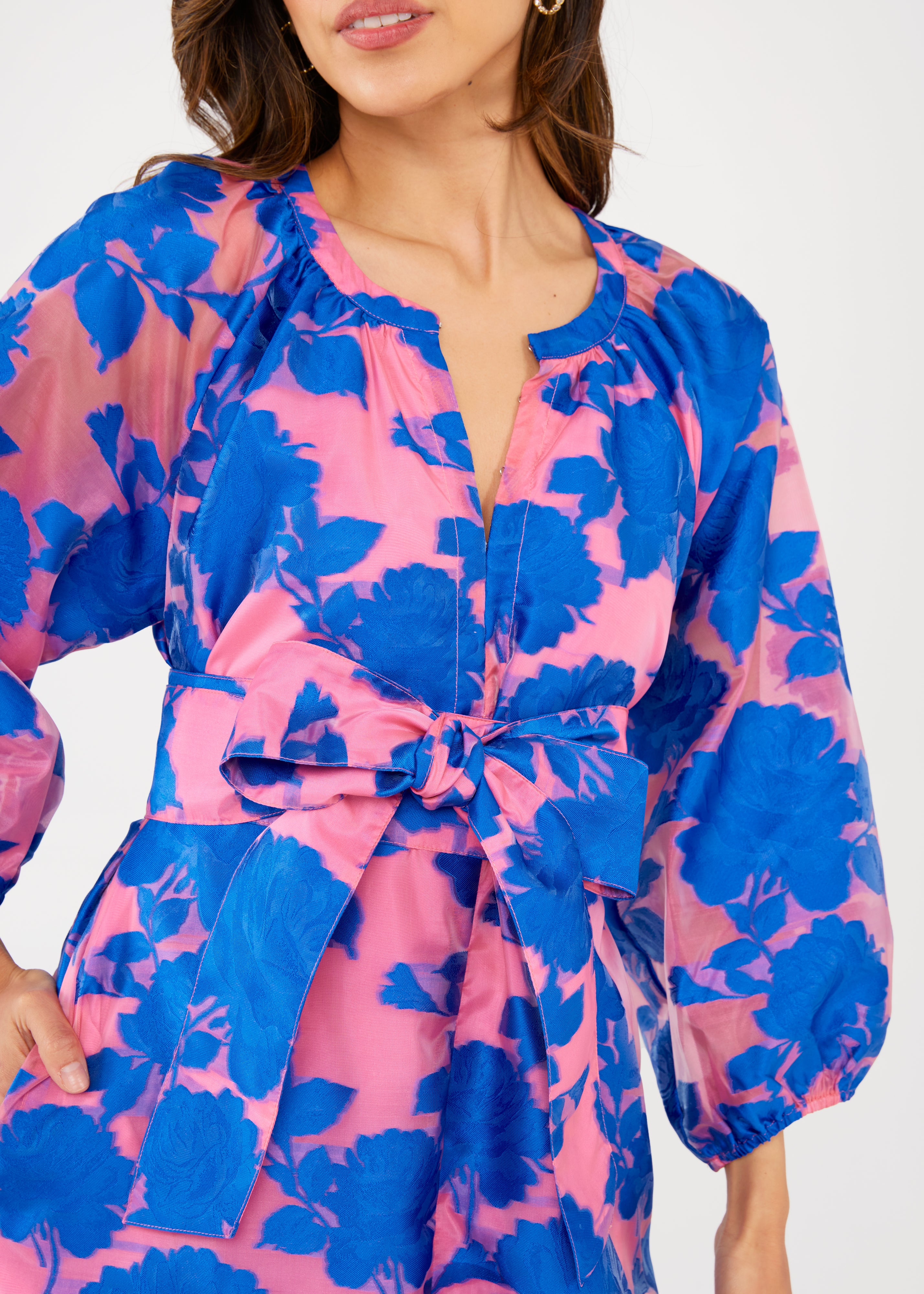 Elise Dress Pink and Blue Tea Rose Organza