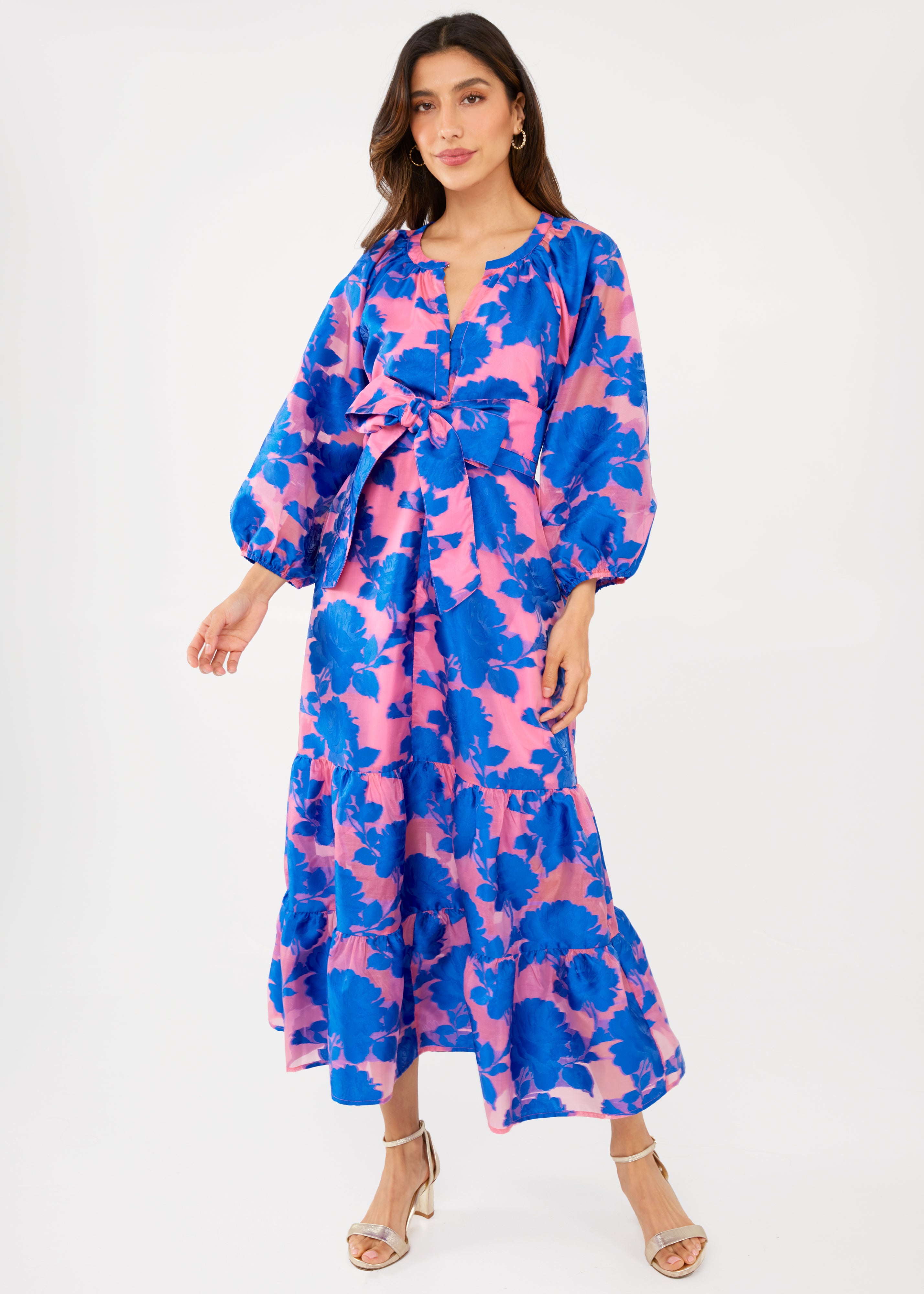 Elise Dress Pink and Blue Tea Rose Organza