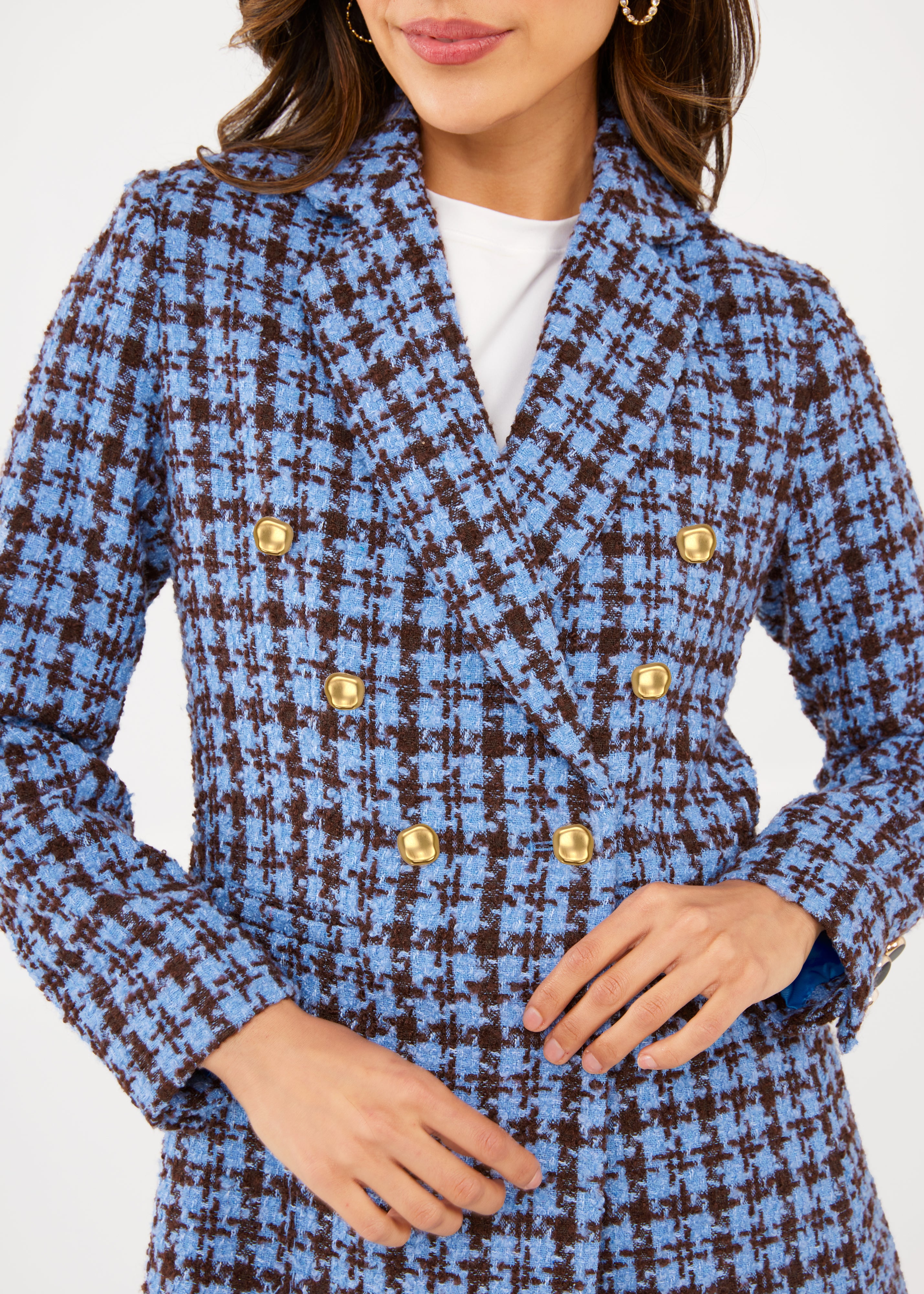 Calvin Blazer Blue and Brown Houndstooth Tweed