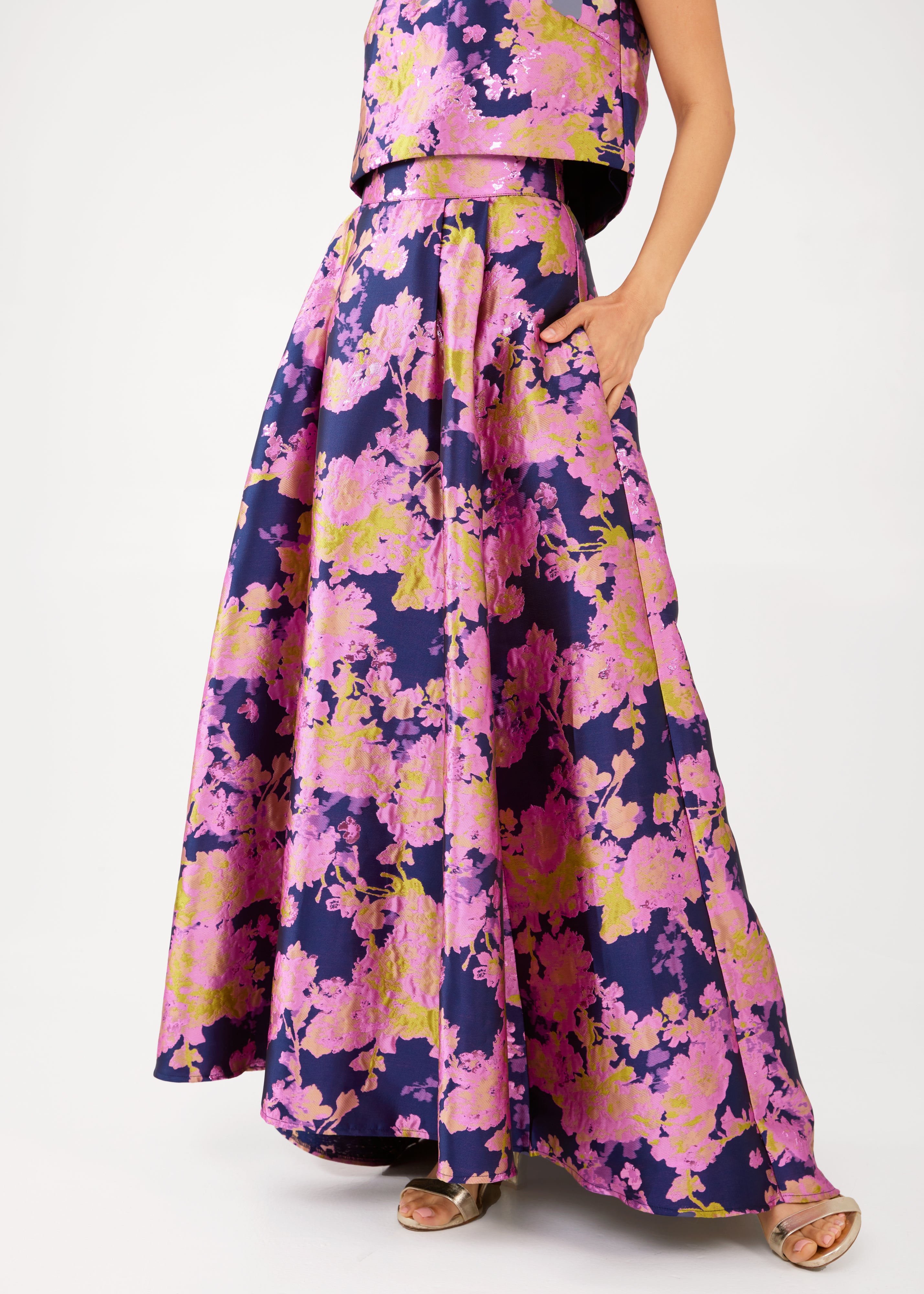 Olivia Skirt Navy Abstract Brocade