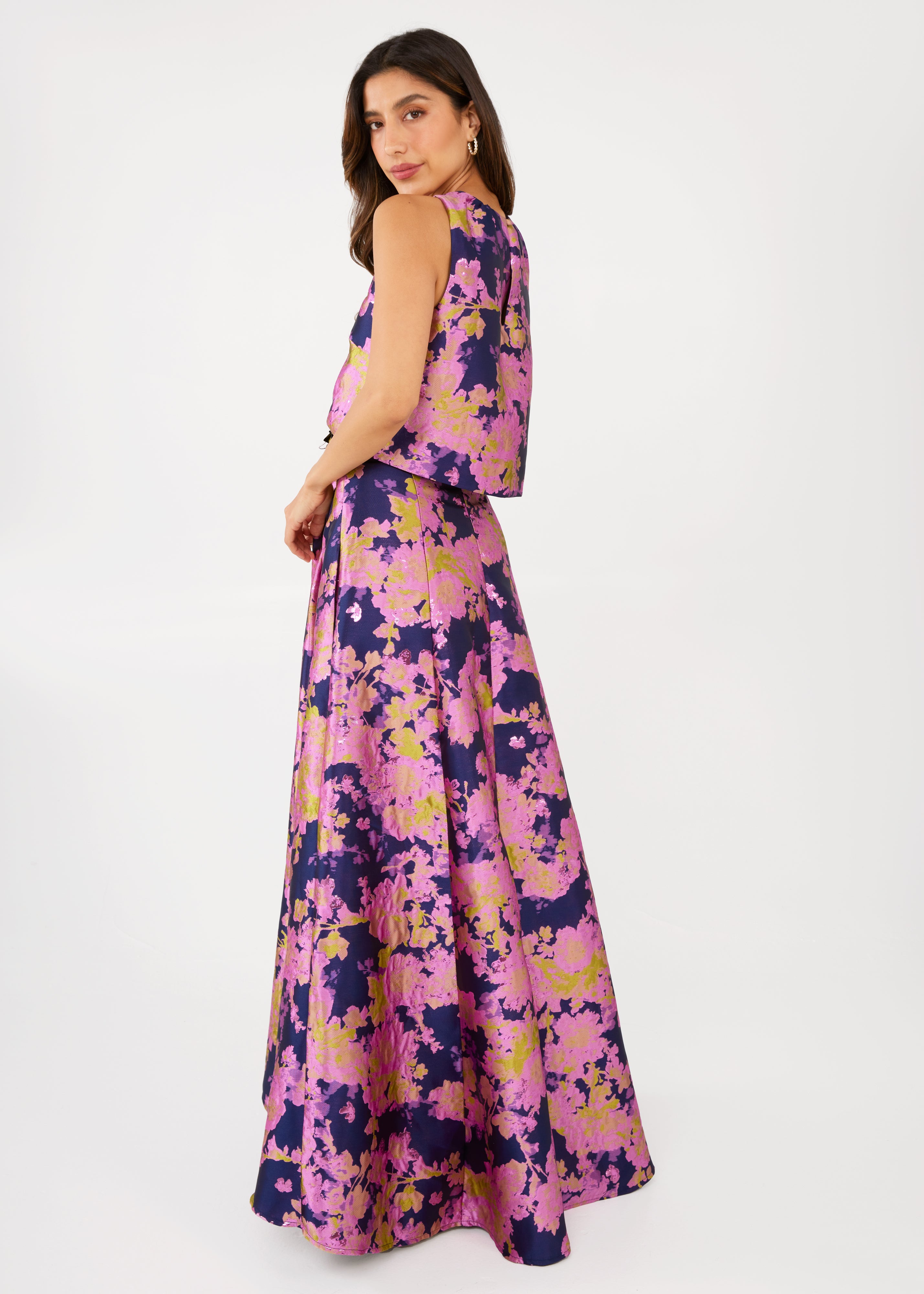 Ava Top Navy Abstract Brocade