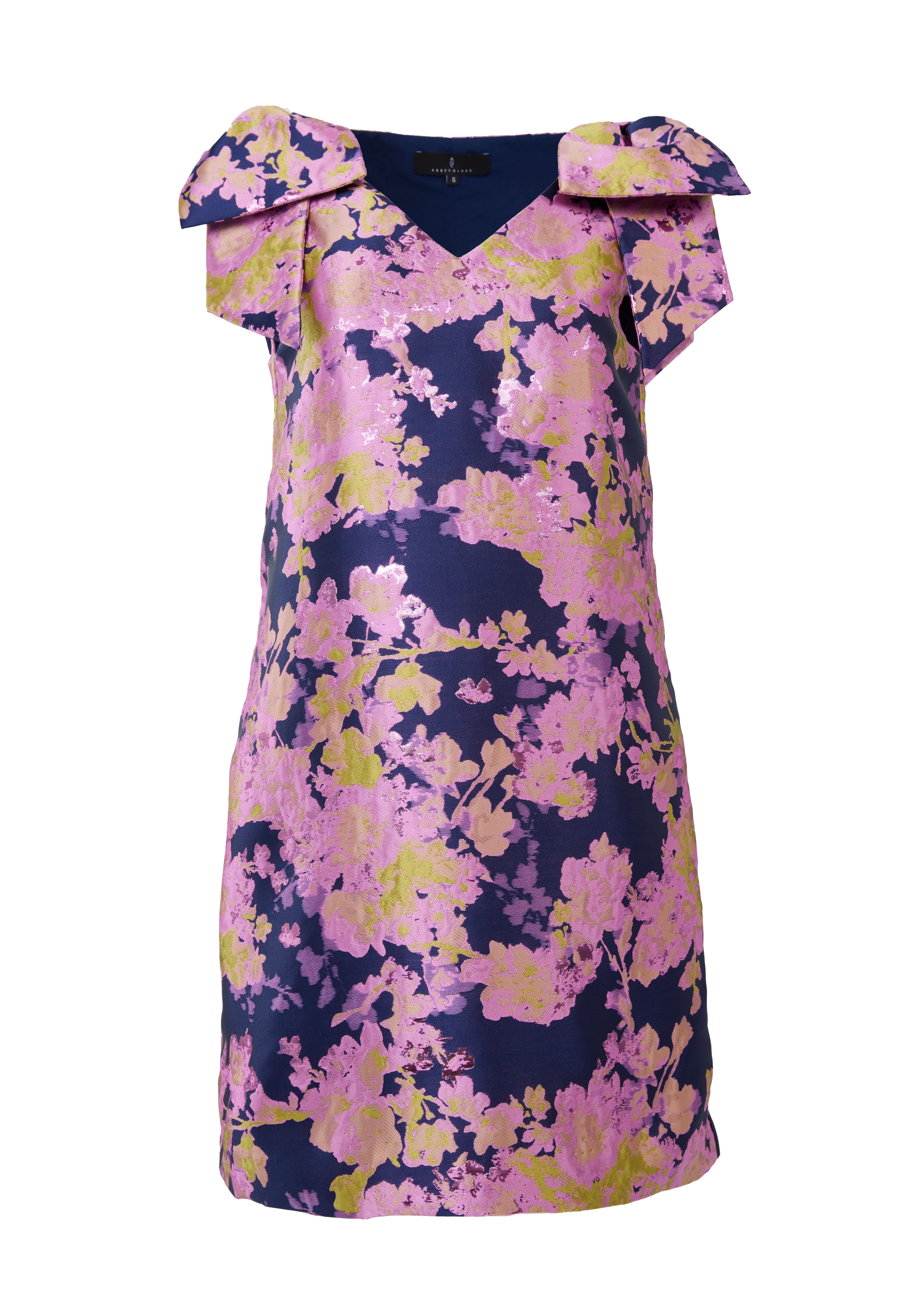 Meredith Dress Navy Abstract Brocade