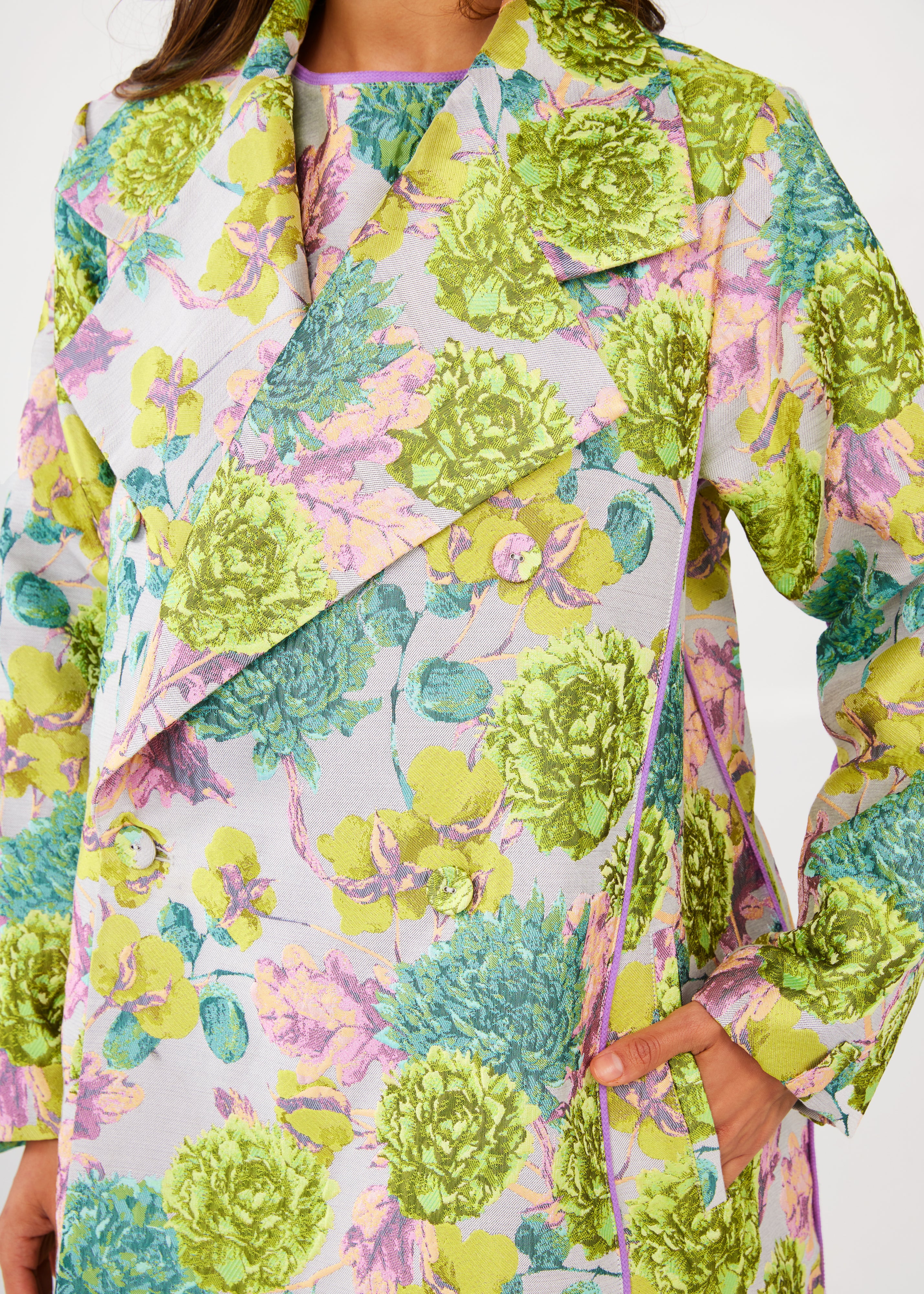 Marisol Coat Chartreuse Vintage Dahlia Jacquard