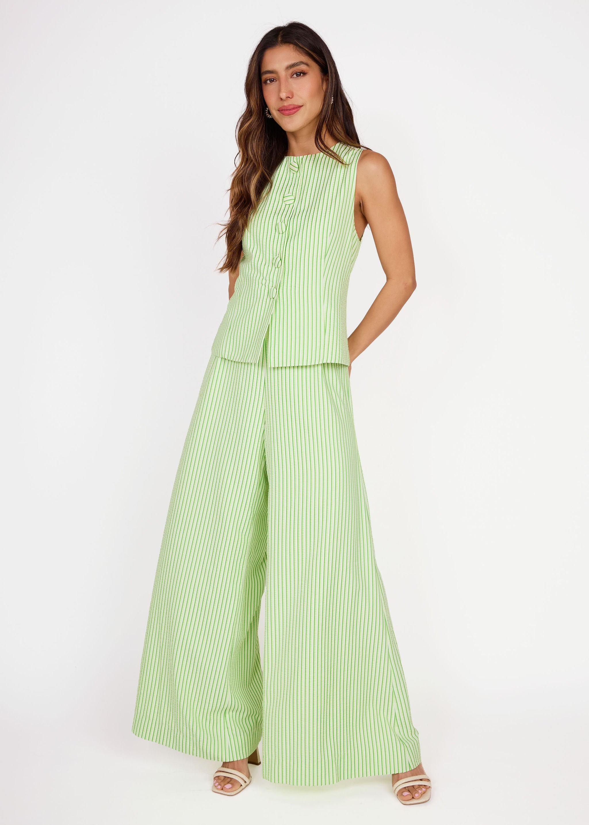Goldie Pant Green Stripe Seersucker