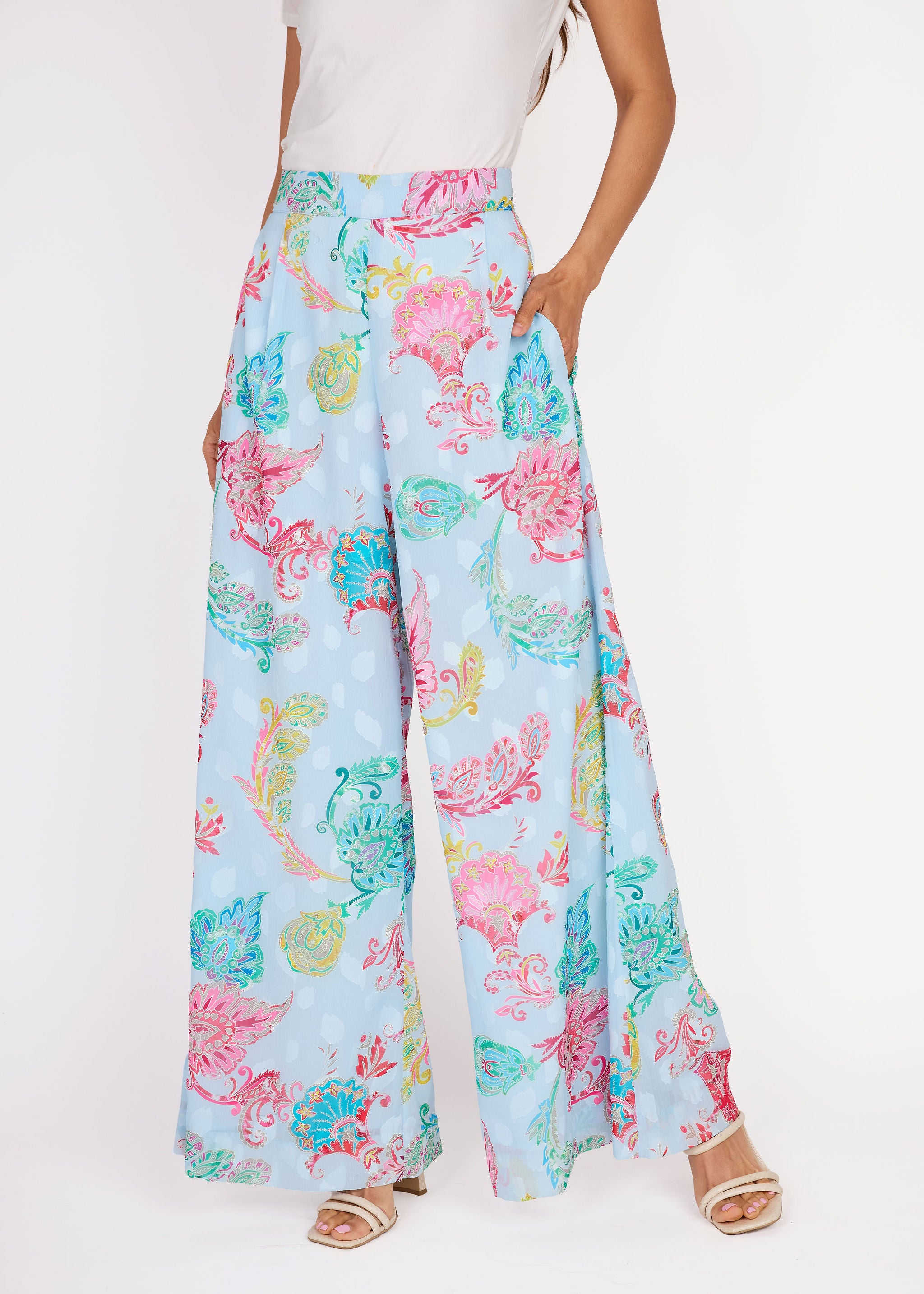 Goldie Pant Sky Blue Paisley Chiffon