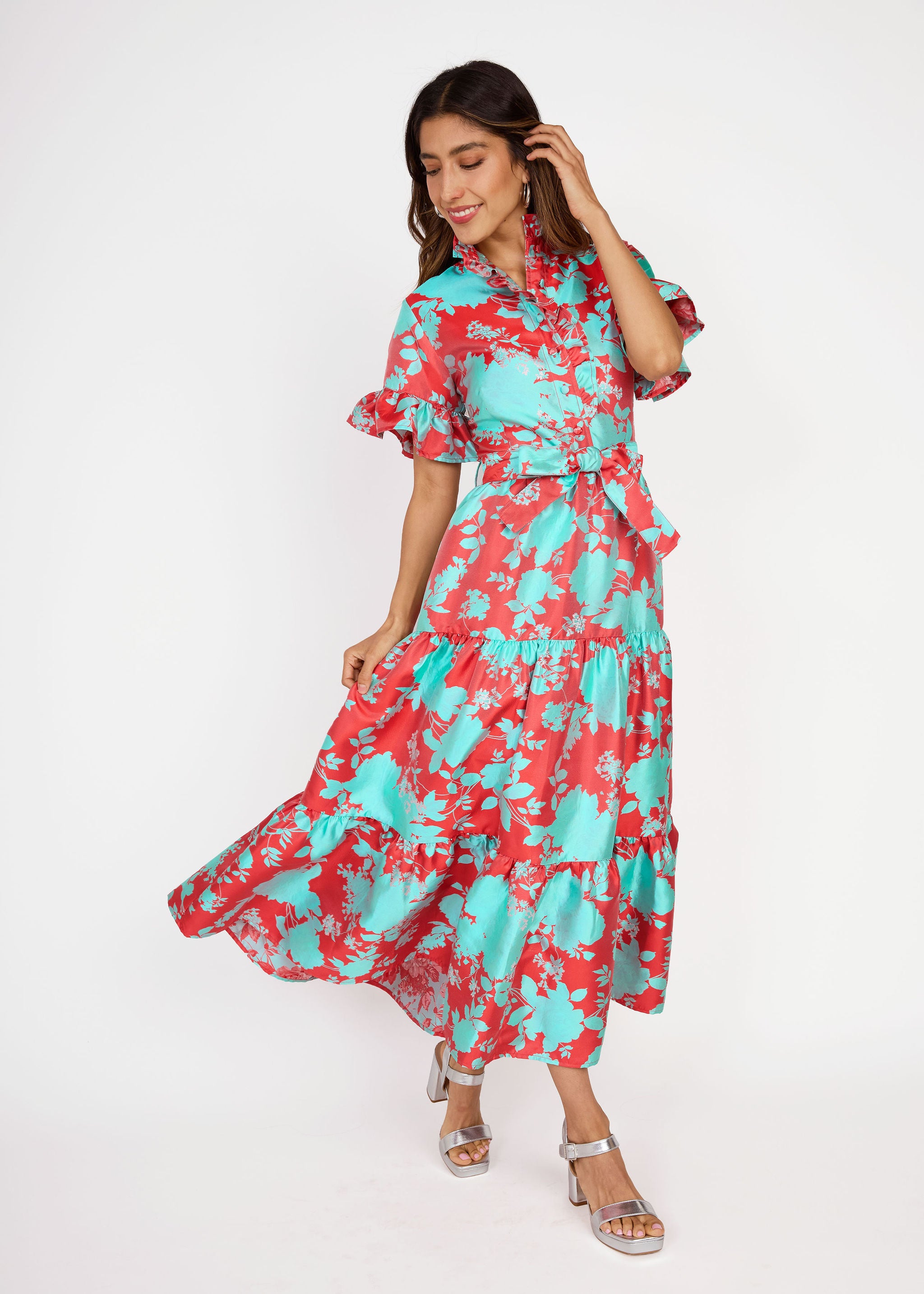 Sadie Maxi Dress Red Briar Bloom Jacquard