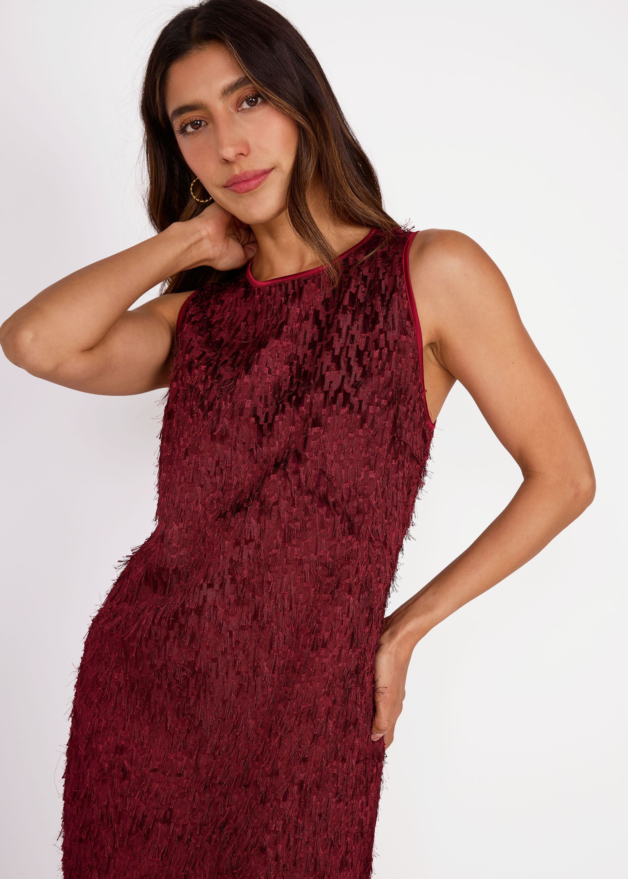 Hannah Dress Plum Fringe Organza