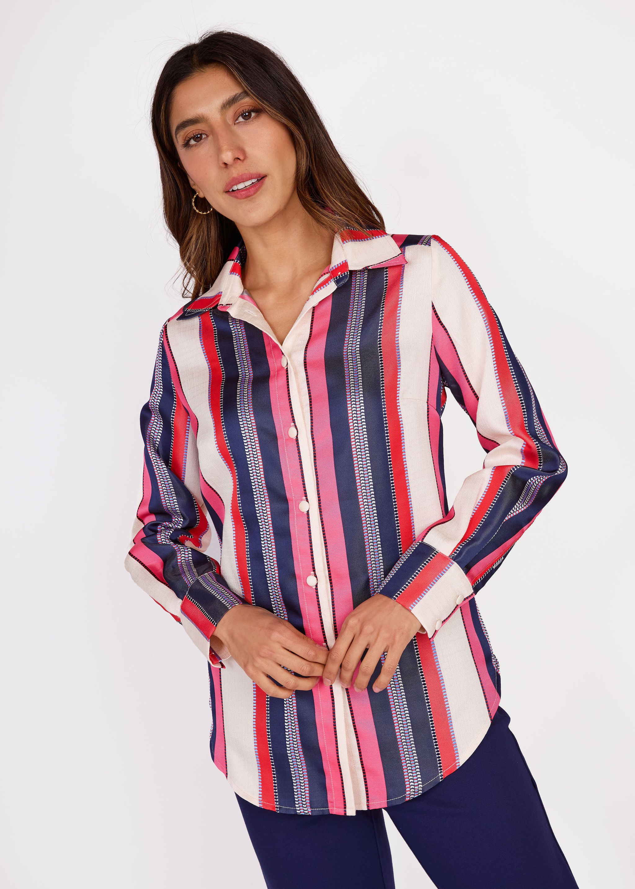 Margaret Blouse Carnation Coastal Stripe Jacquard