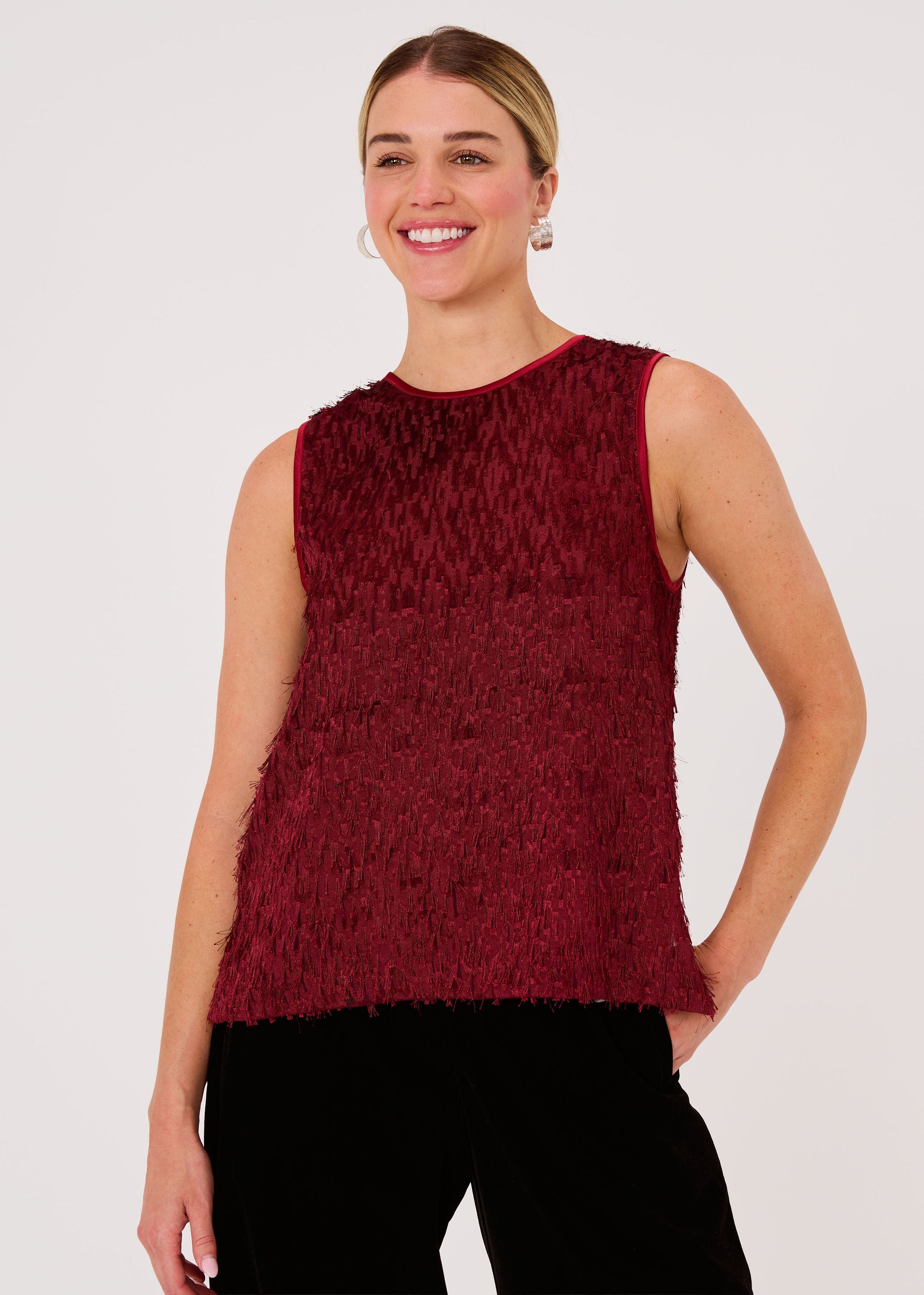 Zoe Top Plum Fringe Organza