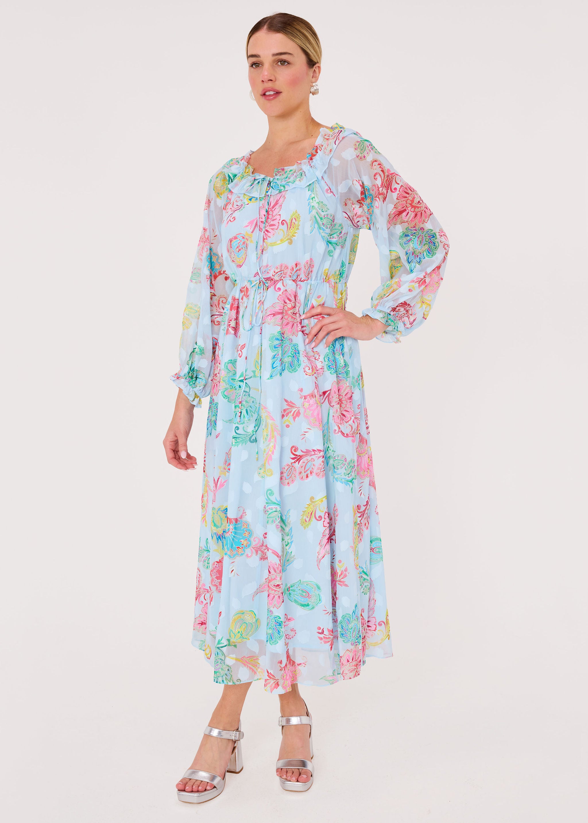 Serena Dress Sky Blue Paisley Chiffon