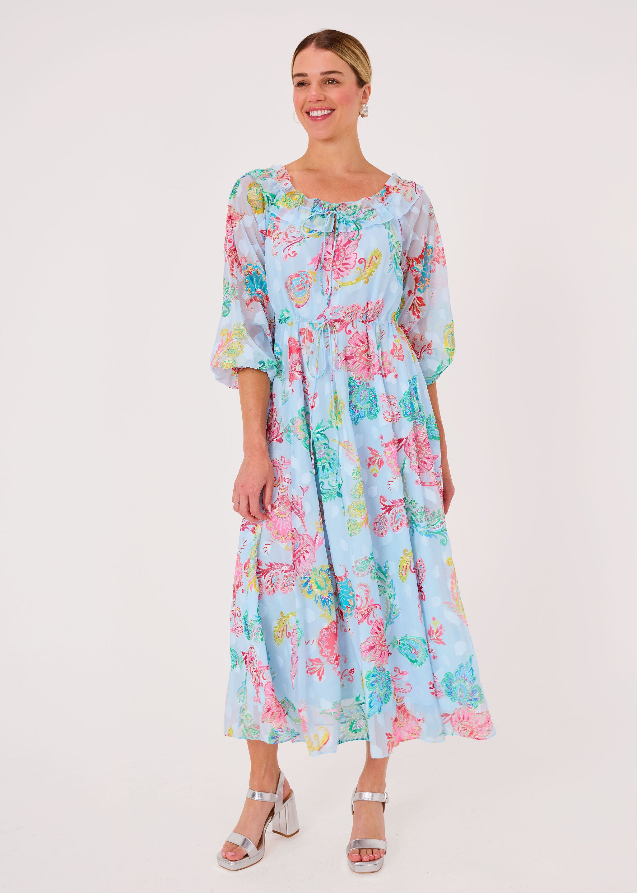 Serena Dress Sky Blue Paisley Chiffon