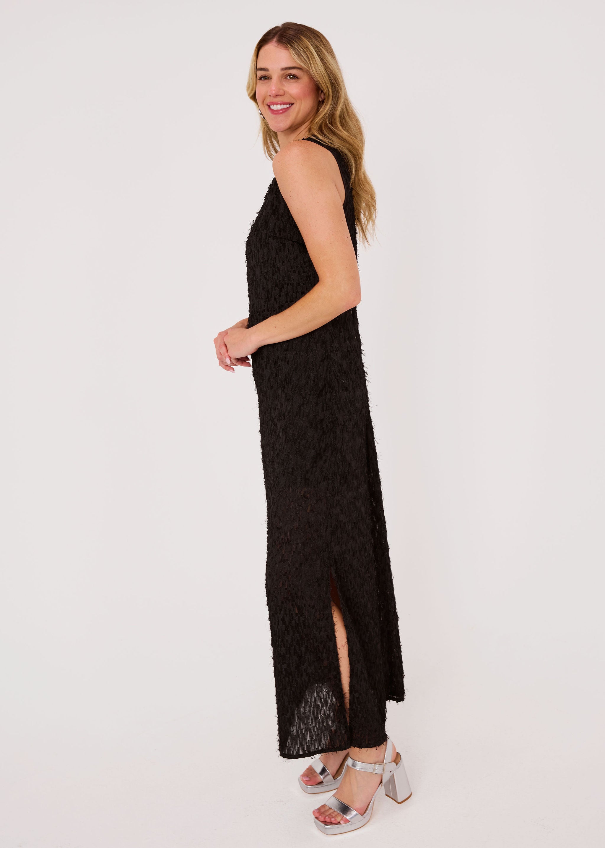Hannah Dress Black Fringe Chiffon