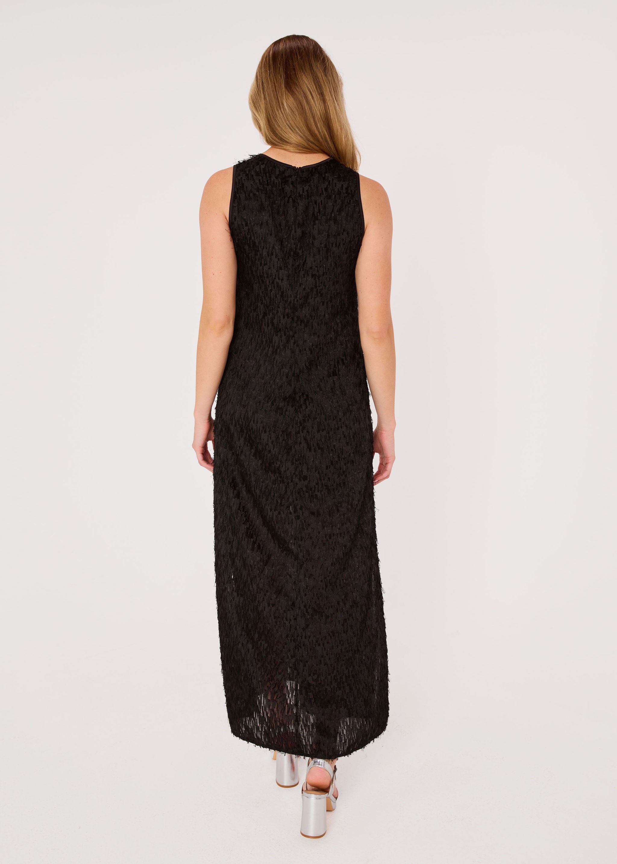 Hannah Dress Black Fringe Chiffon