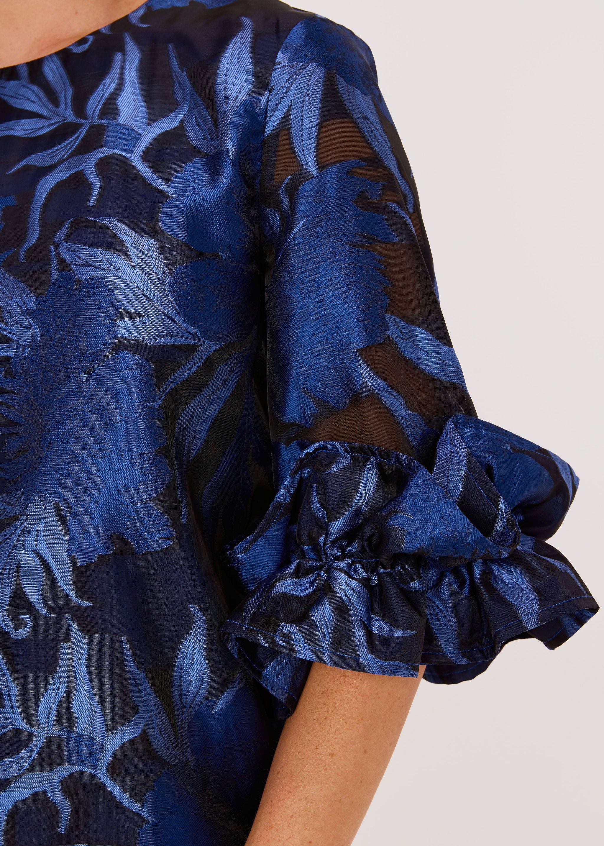 Bronwyn Mini Dress Royal Blue Pansy Vine Organza