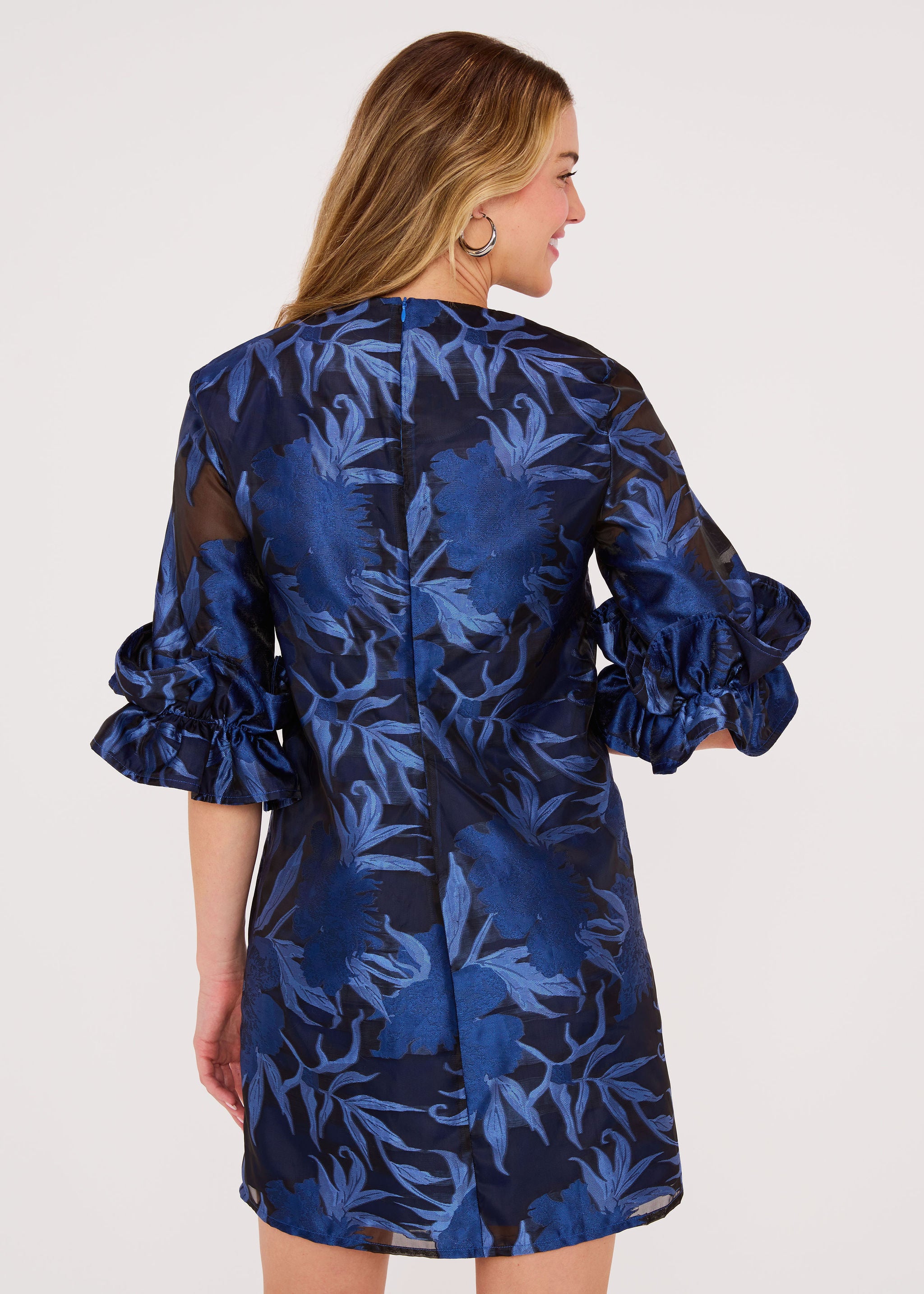 Bronwyn Mini Dress Royal Blue Pansy Vine Organza